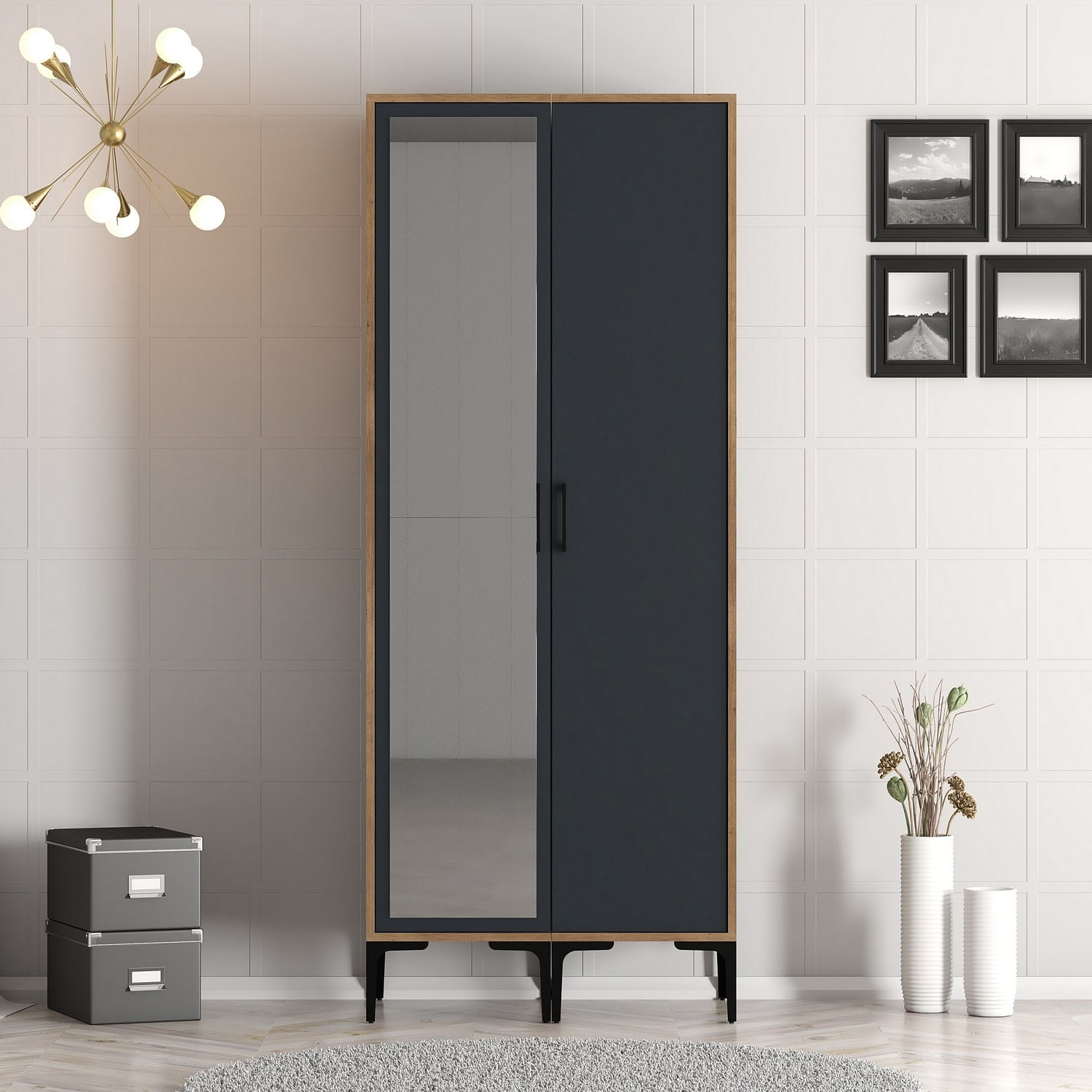 Sifonier, Hanah Home, pal melaminat, nuc si antracit, 80x47.5x201.4 cm, 845HCT5429 — imaginea 2