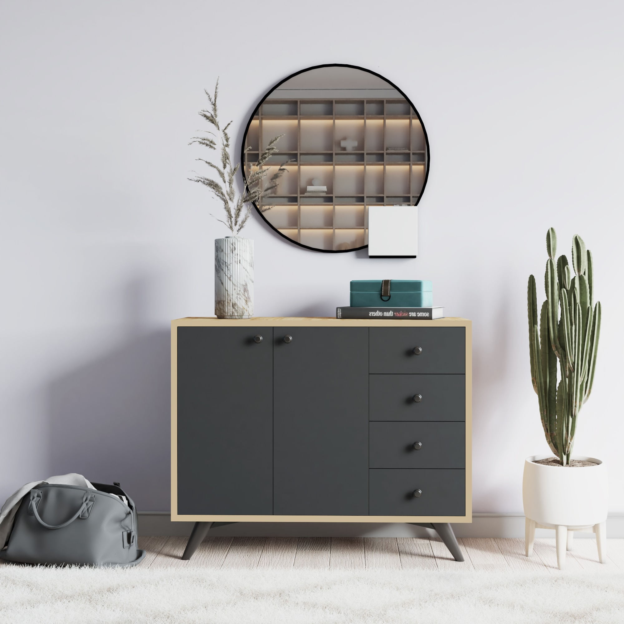 Comoda, Hanah Home, pal melaminat, stejar si antracit, 100x35x82 cm, 811MDD4148 — imaginea 4