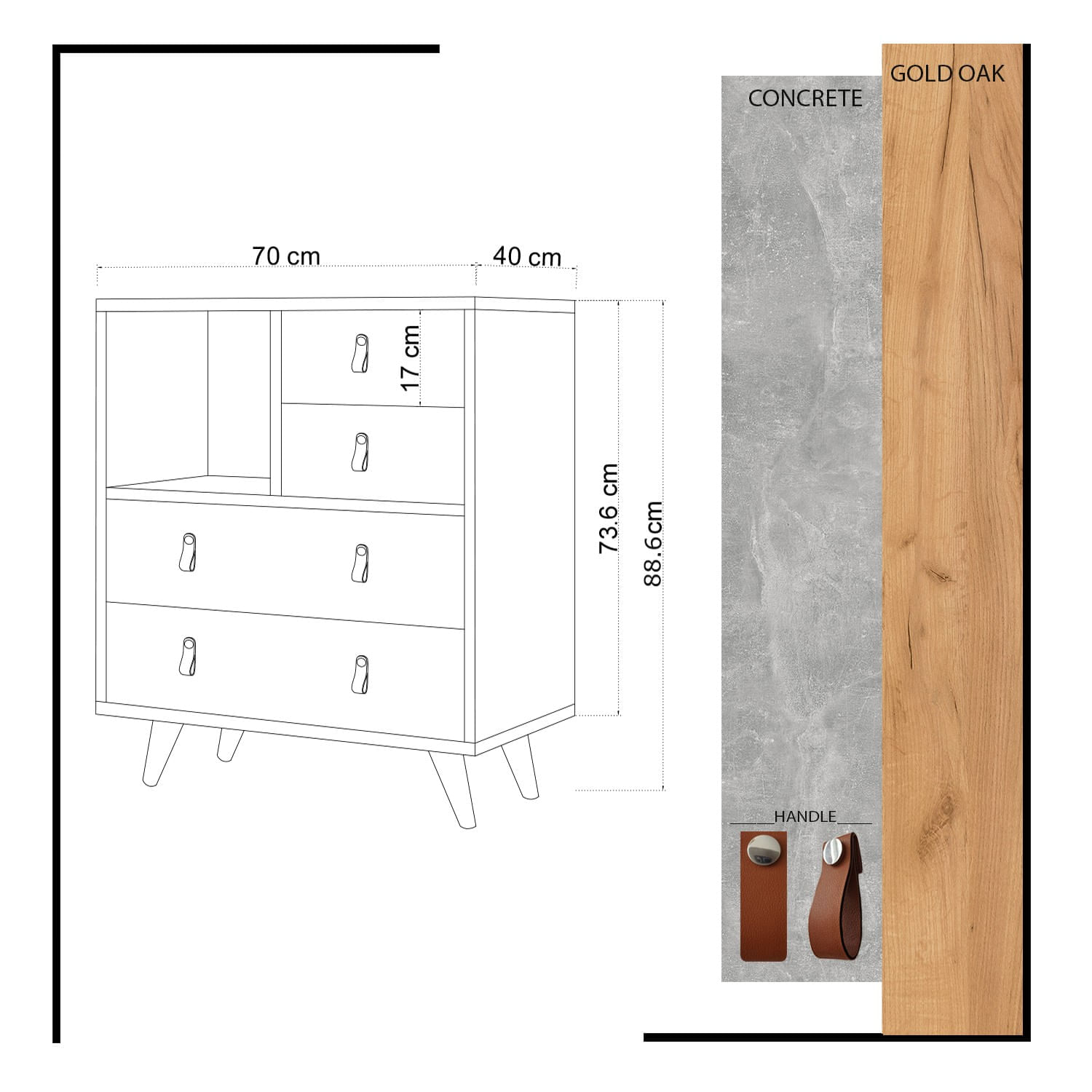 Comoda, Hanah Home, pal melaminat, stejar alb, 70x40x88.6 cm, 811MDD3406 — imaginea 4