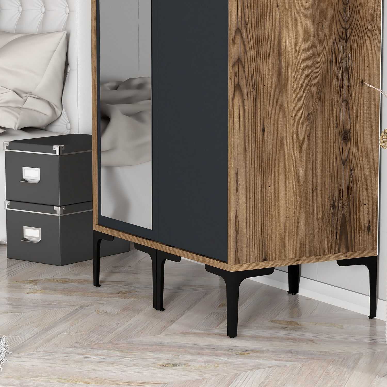 Sifonier, Hanah Home, pal melaminat, nuc si antracit, 80x47.5x201.4 cm, 845HCT5429 — imaginea 4