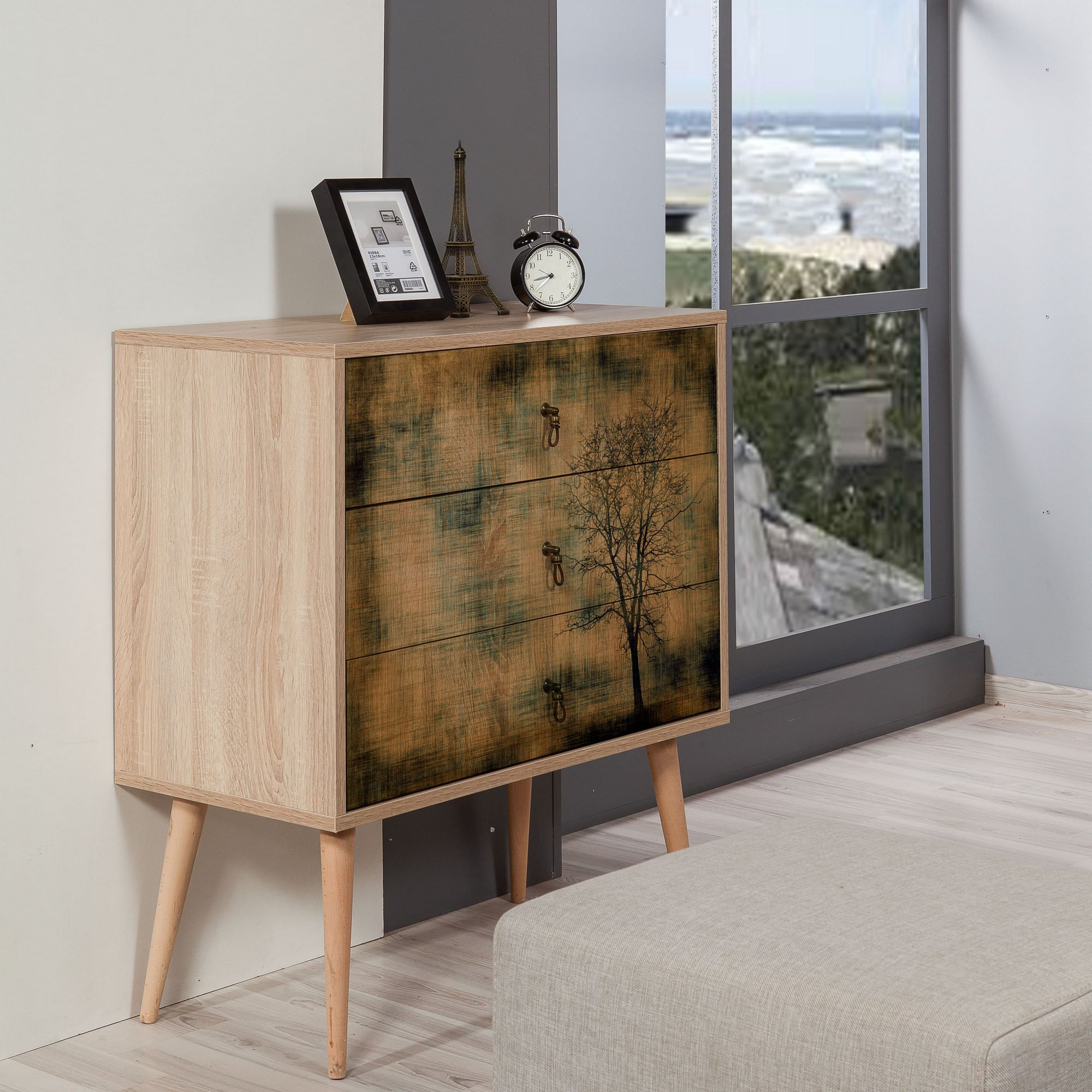 Comoda, Hanah Home, pal melaminat, stejar sonoma, 80x40x90 cm, 863SPH3408 — imaginea 3