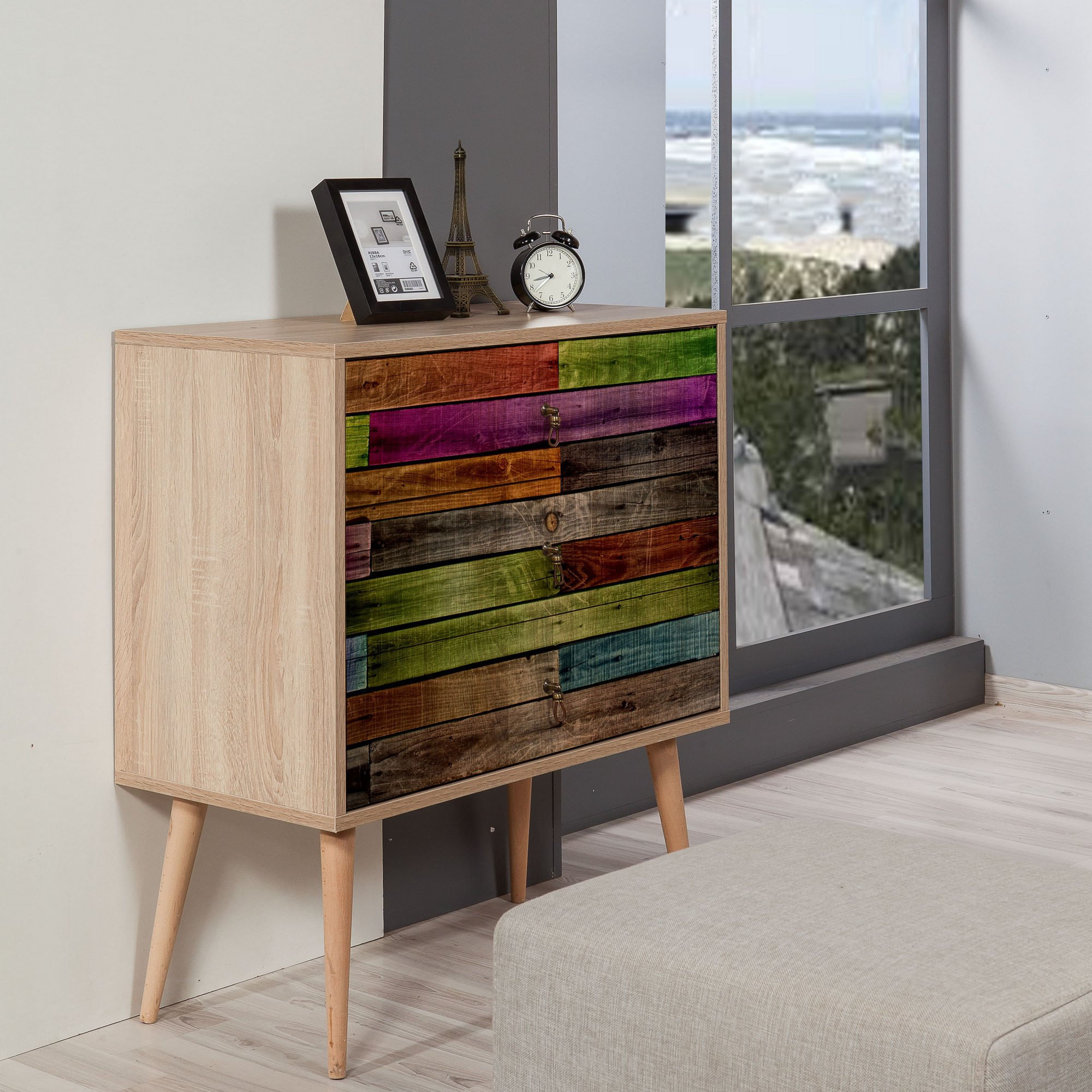 Comoda, Hanah Home, pal melaminat, stejar sonoma, 80x40x90 cm, 863SPH3405 — imaginea 4