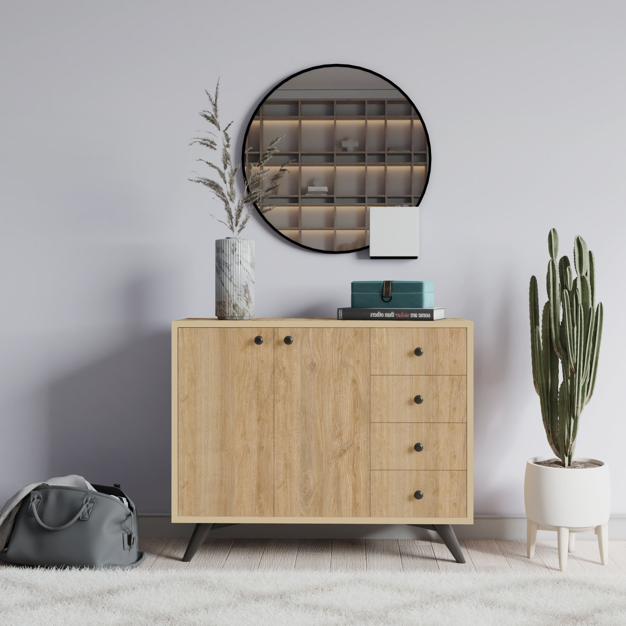 Comoda multifunctionala, Hanah Home, pal melaminat, stejar, 100x82x35 cm — imaginea 3