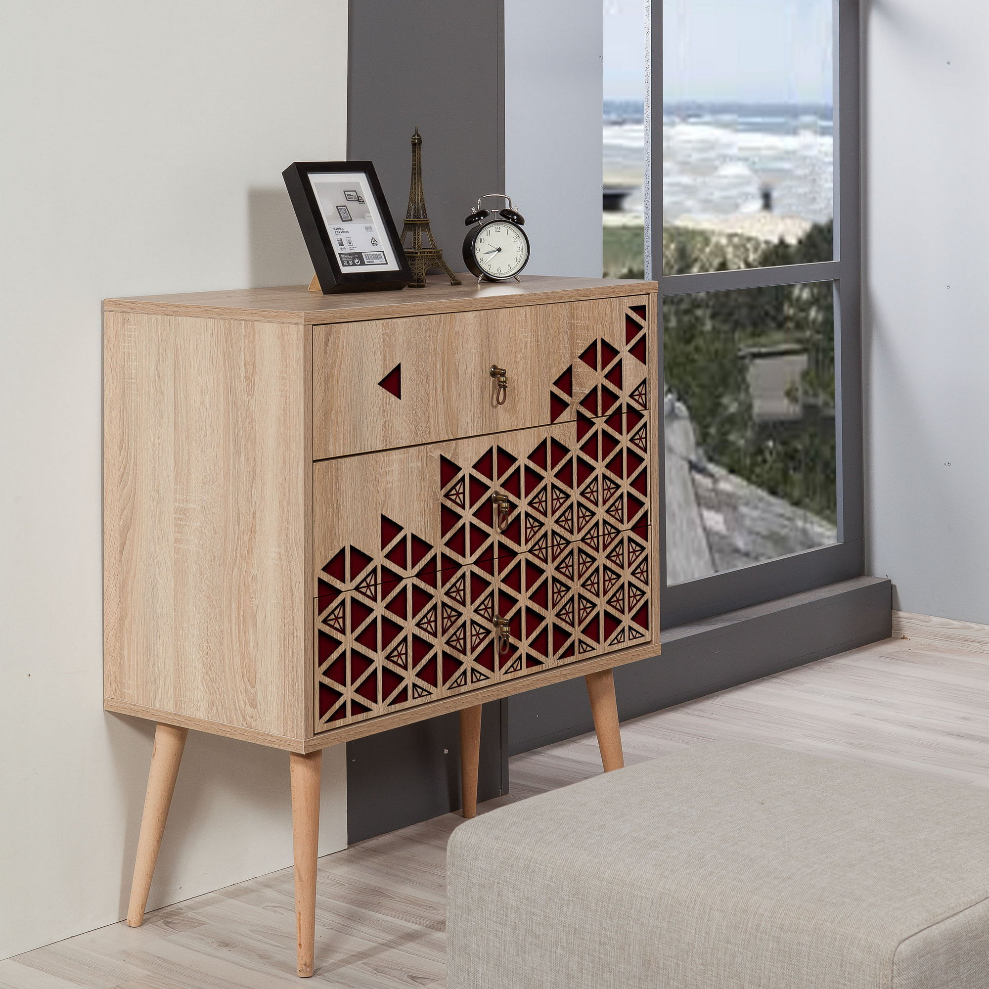 Comoda, Hanah Home, pal melaminat, stejar sonoma, 80x40x90 cm, 869VEL3430 — imaginea 3