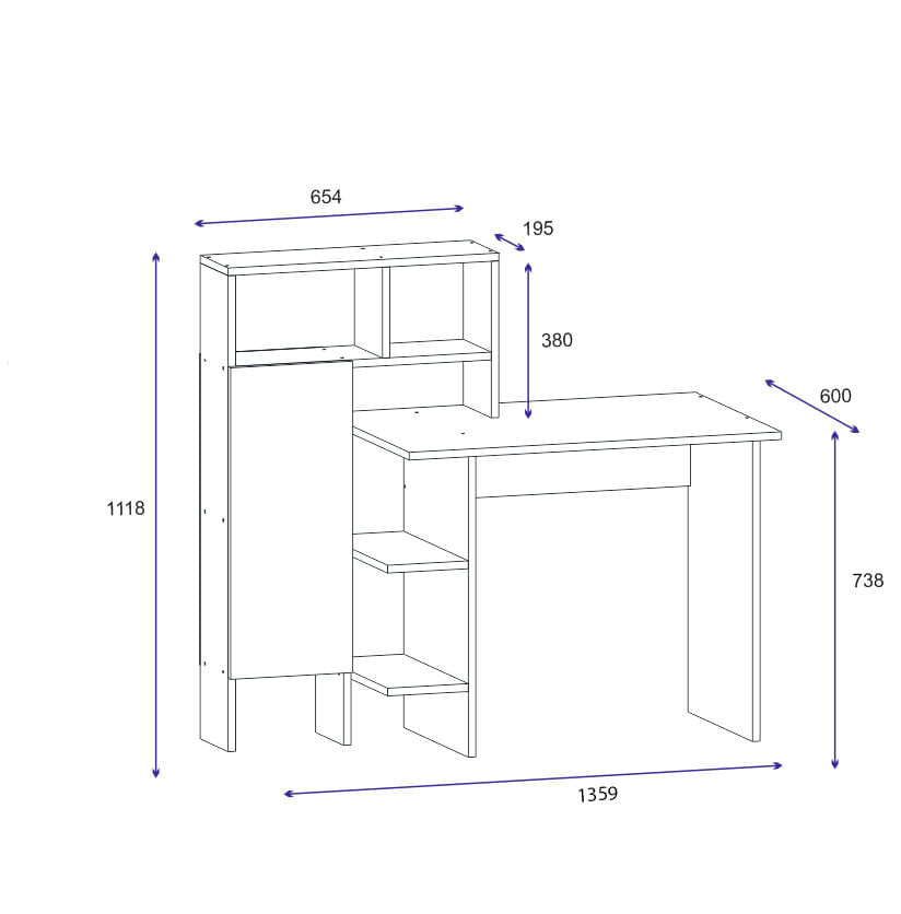 Birou, Hanah Home, pal melaminat, antracit si stejar, 135.9x60x111.8 cm — imaginea 4