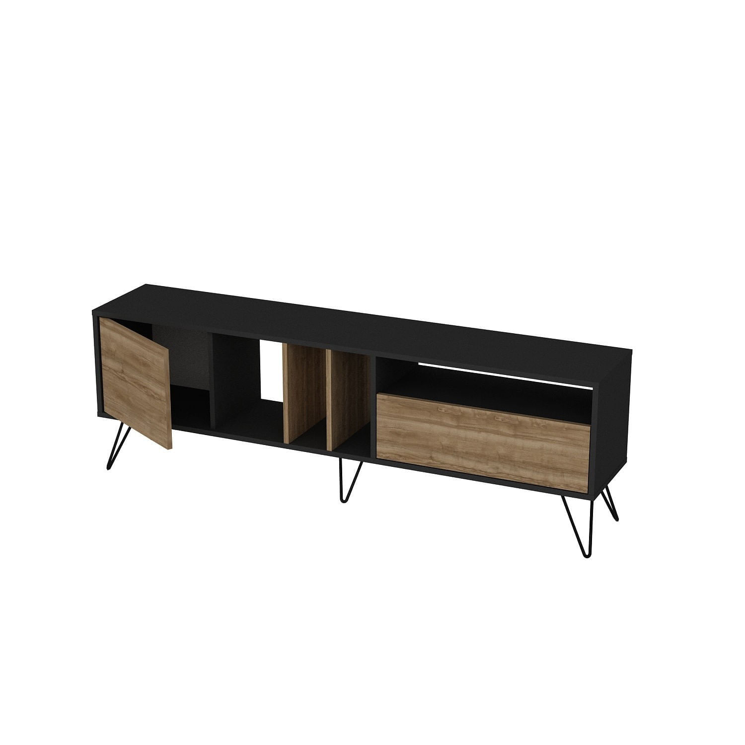 Comoda tv, Hanah Home, pal melaminat, nuc si negru, 180x35.5x58.7 cm — imaginea 2