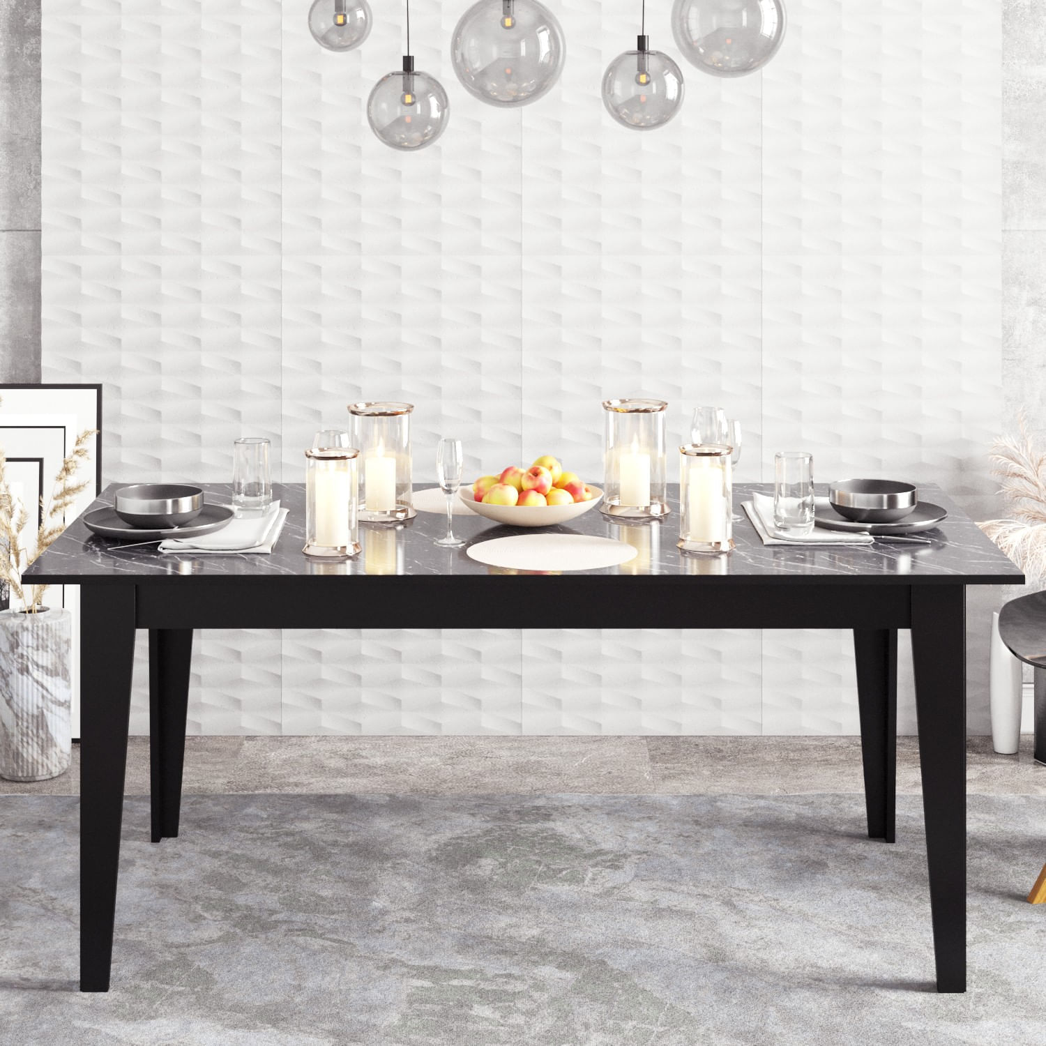 Masa dining, Hanah Home, panou aglomerat cu melamina, negru, 180x90x76.8 cm — imaginea 2