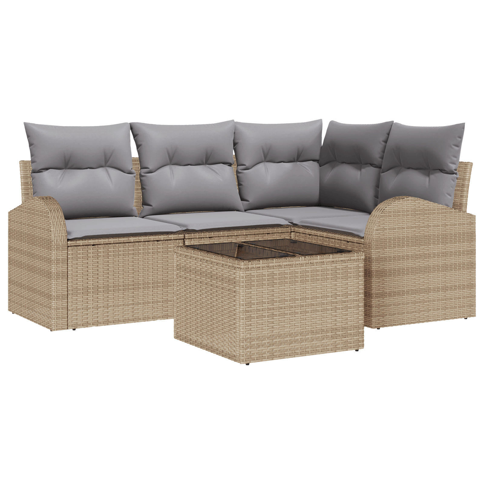 Set canapea 5 piese cu perne din ratan poliester negru — imaginea 2