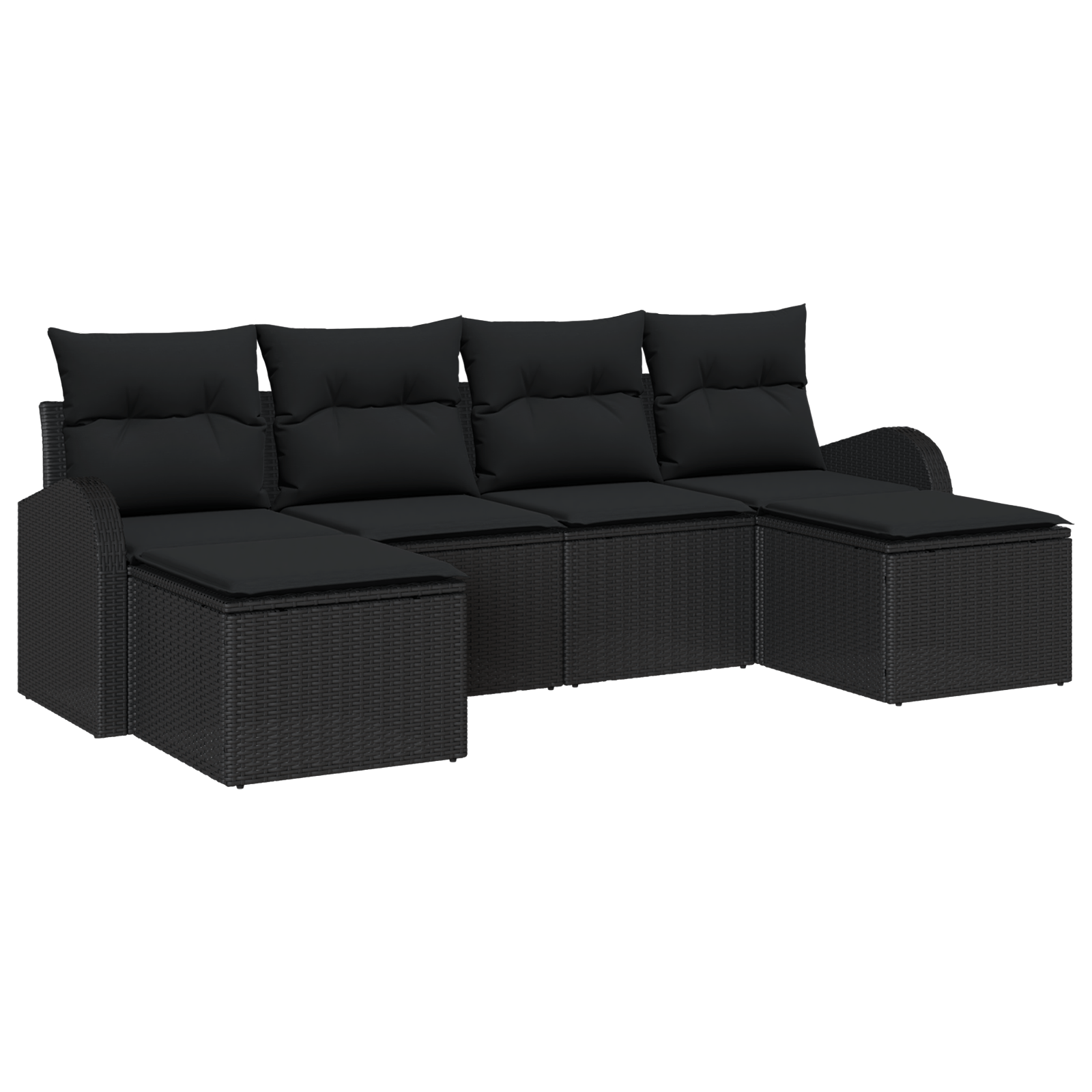 Set de canapea de 6 piese cu perne, negru poliratan — imaginea 2