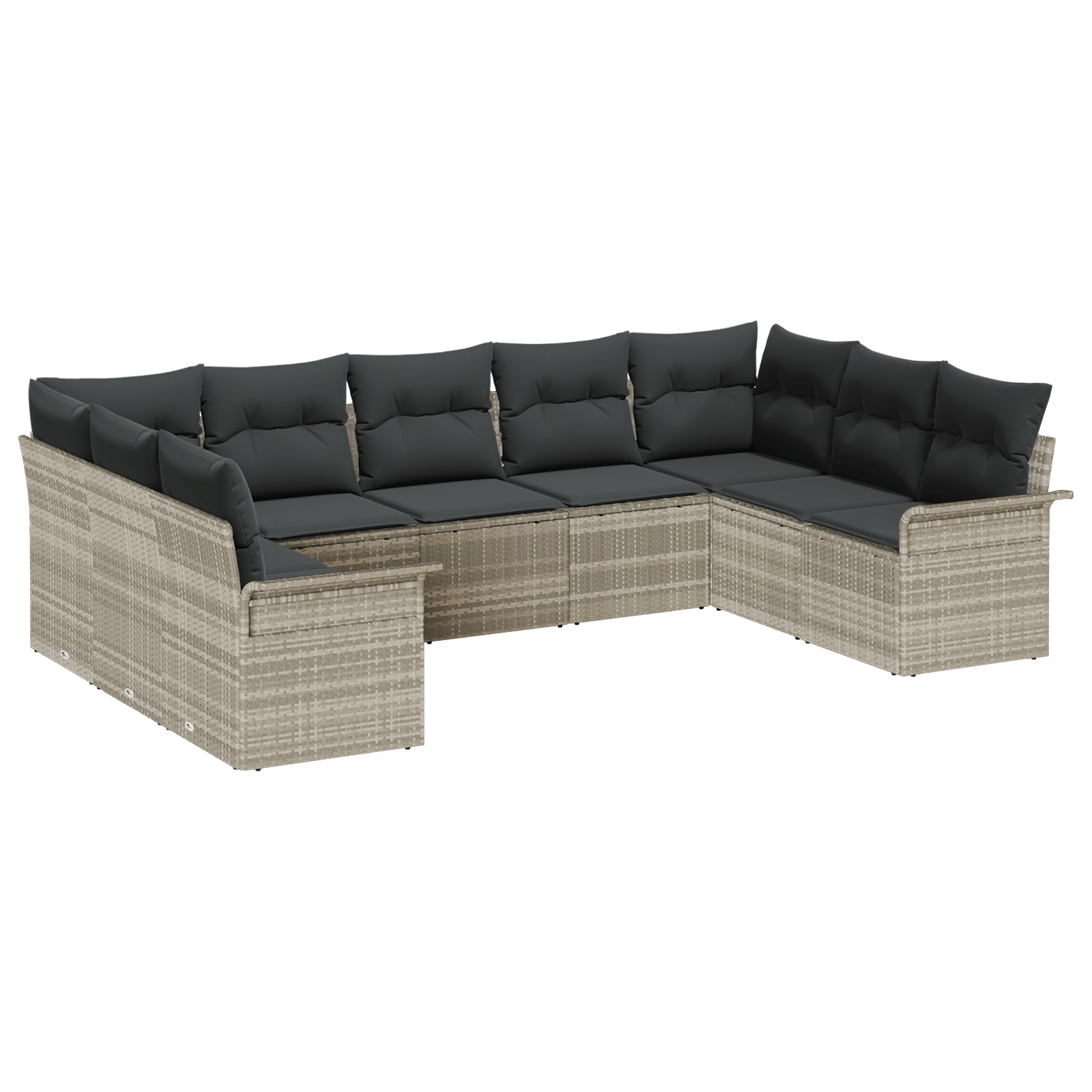 Set de canapea de 9 piese cu perne gri deschis din ratan PE — imaginea 2