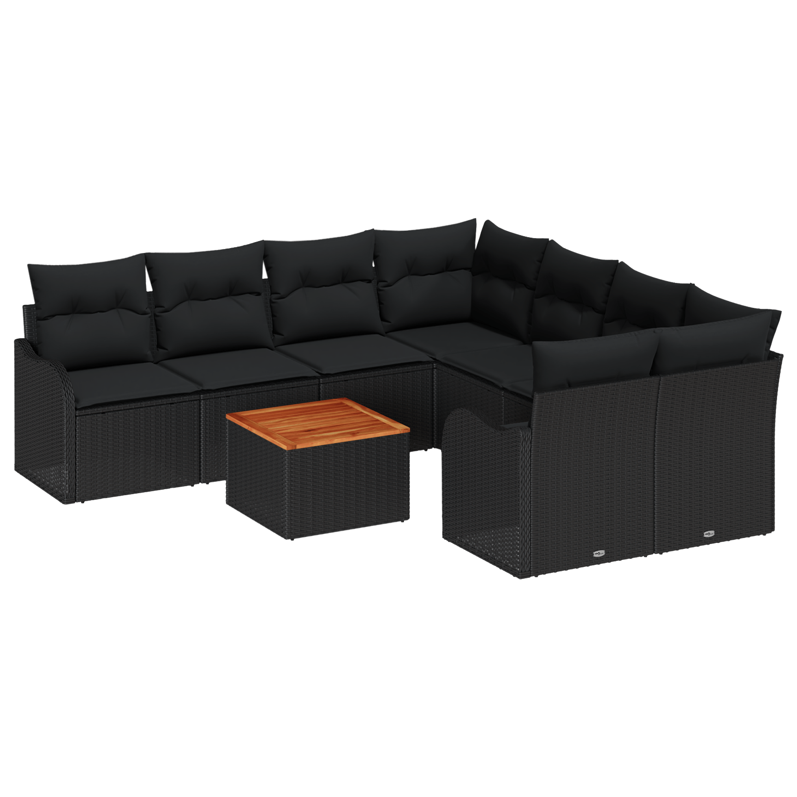 Set de soare viaXL 9 piese si perne Ratan Negru Acacia — imaginea 2