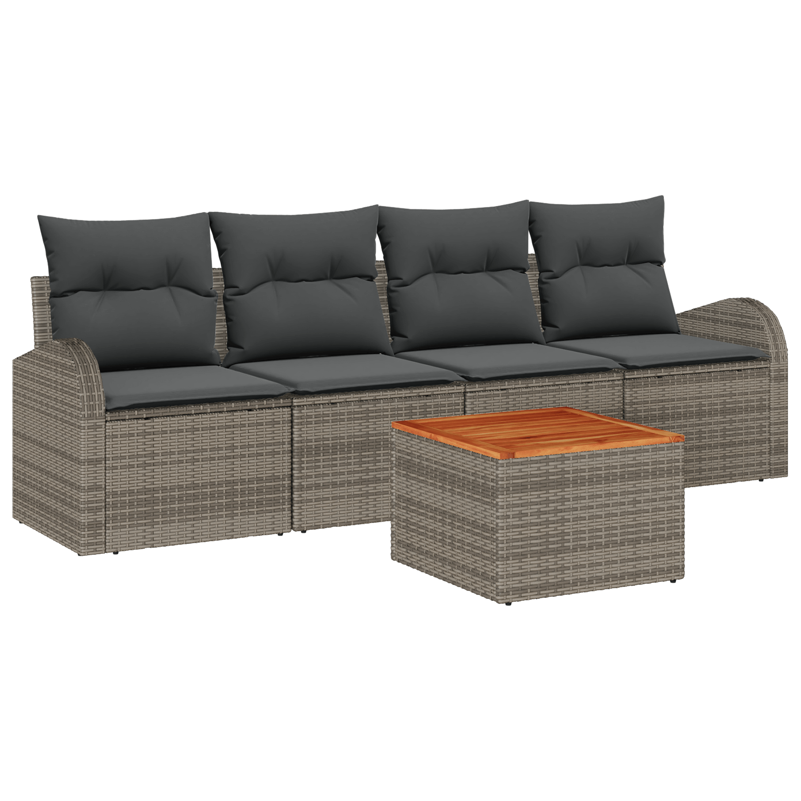 Set de canapea cu 5 piese si perne Gri Poliratan Acacia — imaginea 2