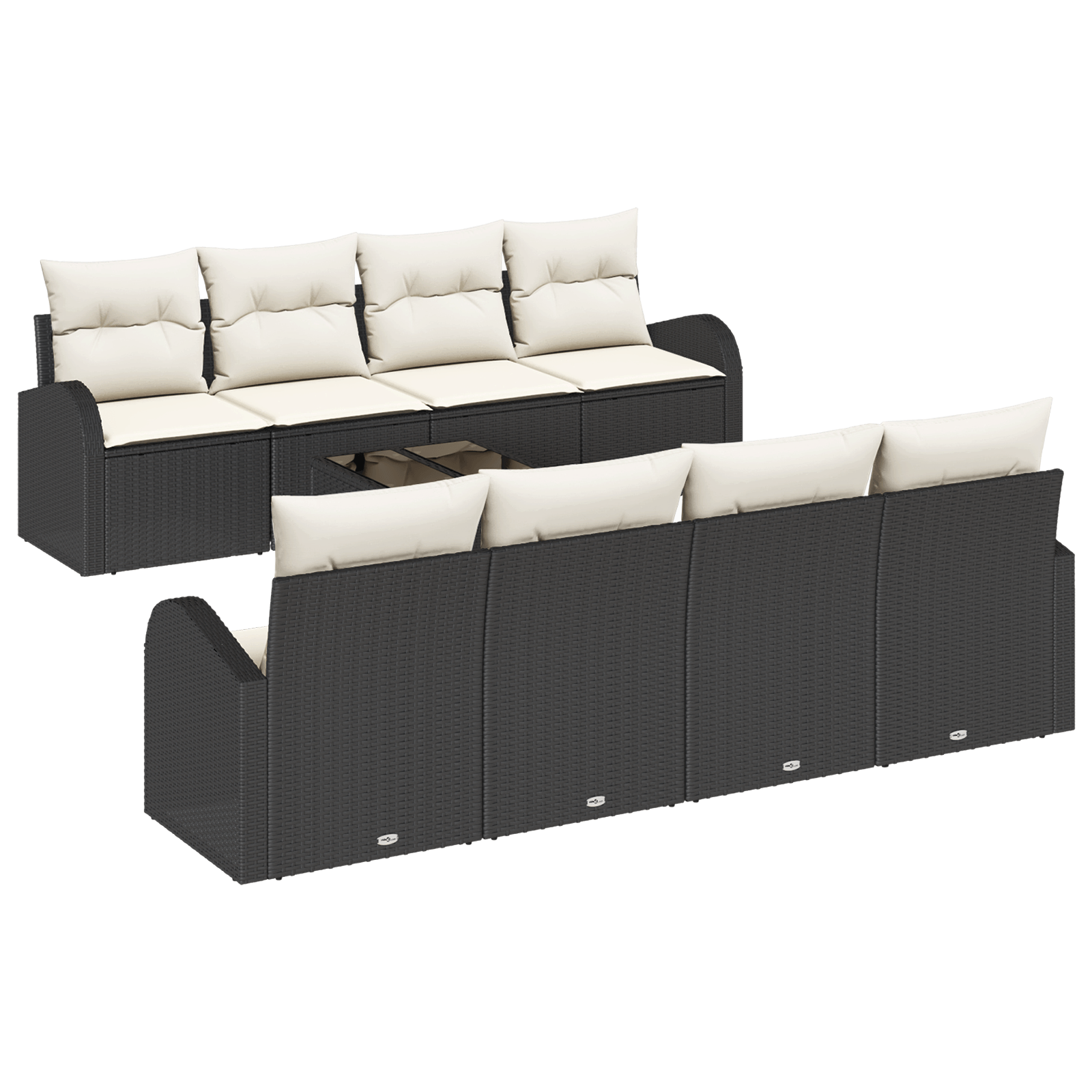 Set de canapea cu 9 piese si perne negre din poliratan — imaginea 2