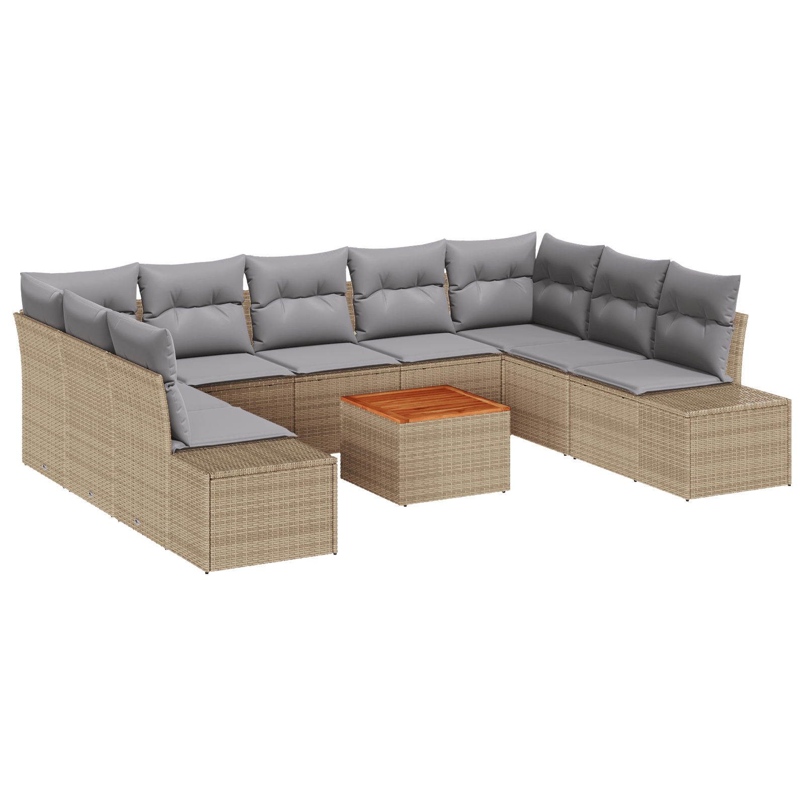 Set canape 10 piese cu perne bej Poli Ratan Acacia — imaginea 2