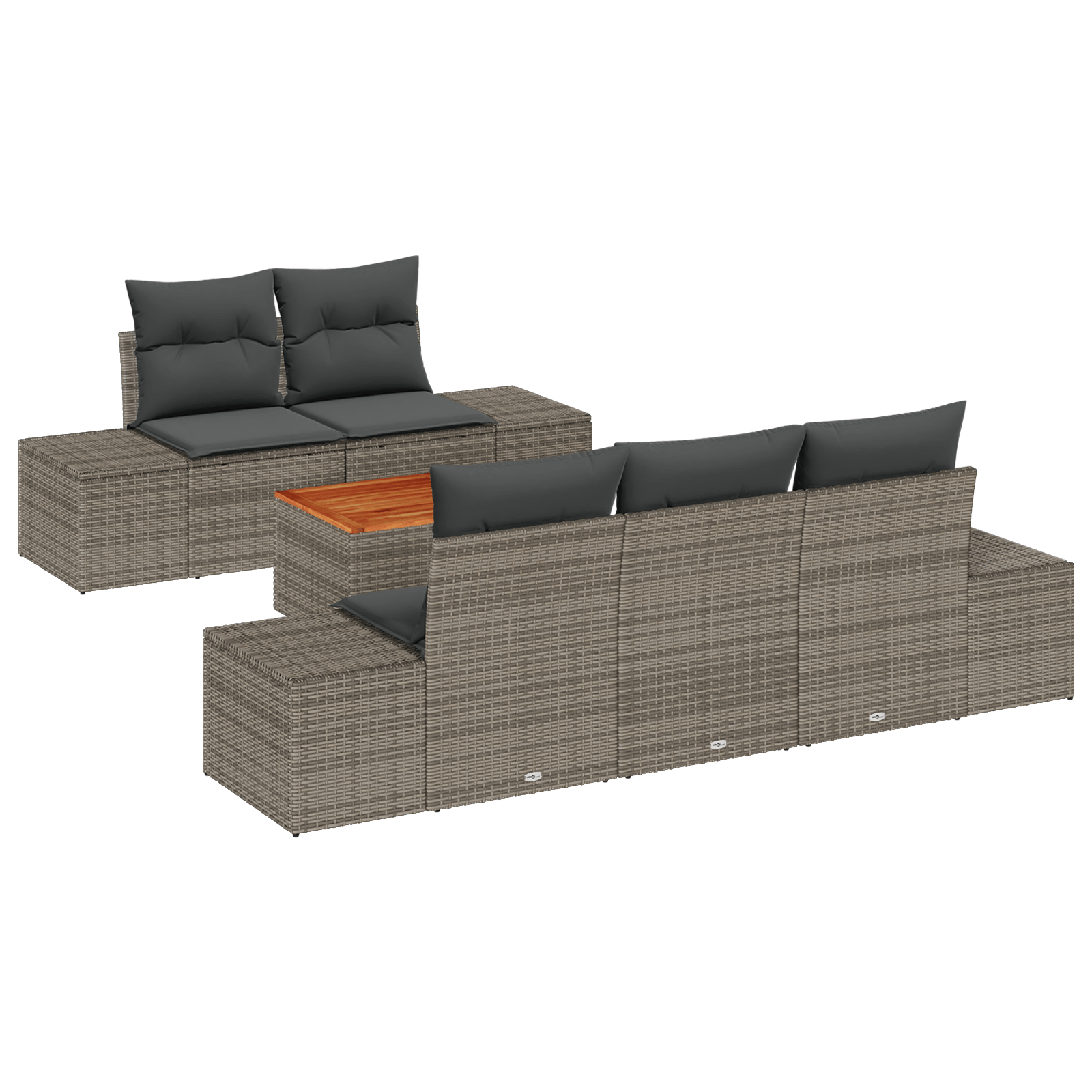 Set de Canapea cu 6 Piese si Pernute Gri din Ratan Poli Acacia — imaginea 2
