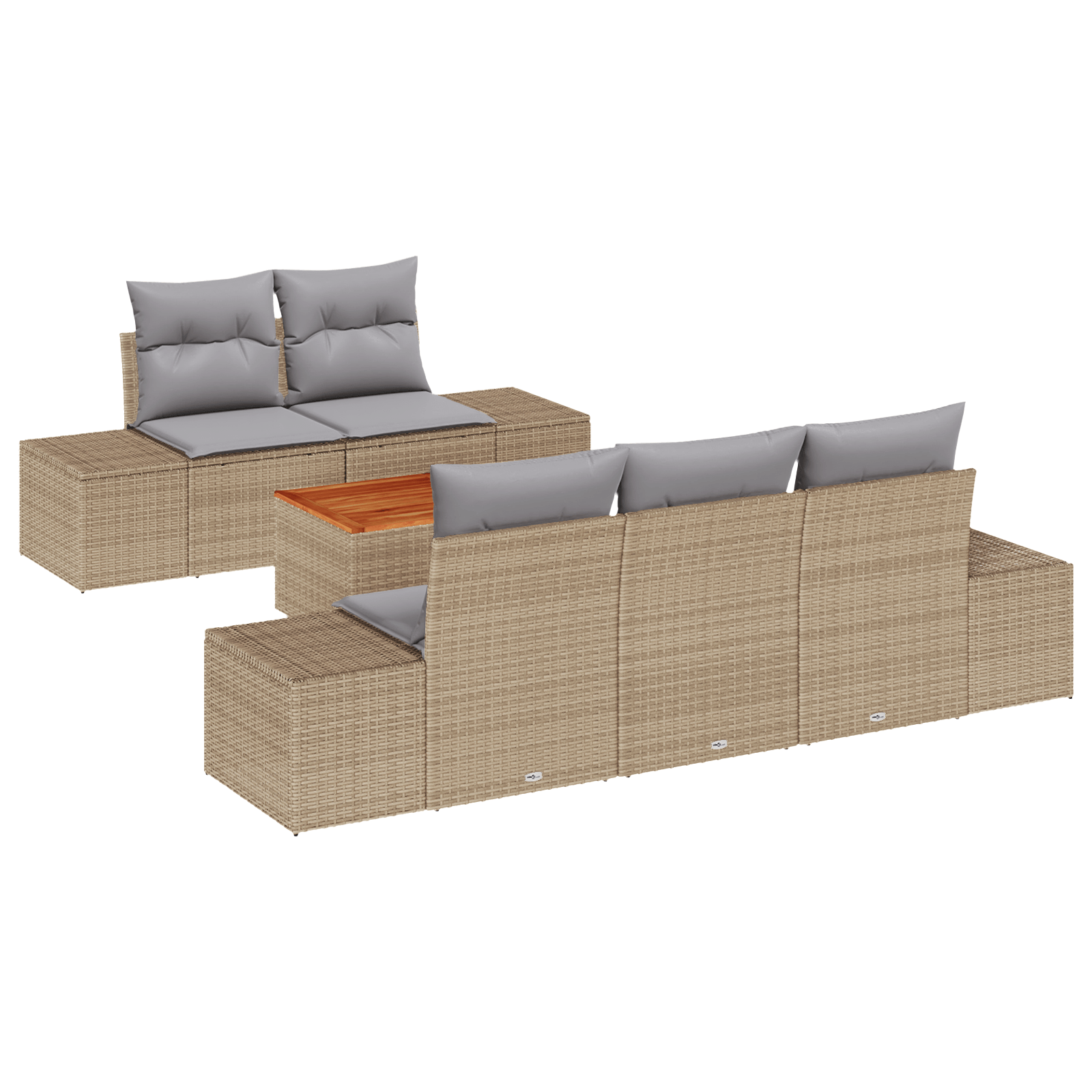 Set Canapea 6 Piese cu Pernute Bej Poliratan Acacia — imaginea 2