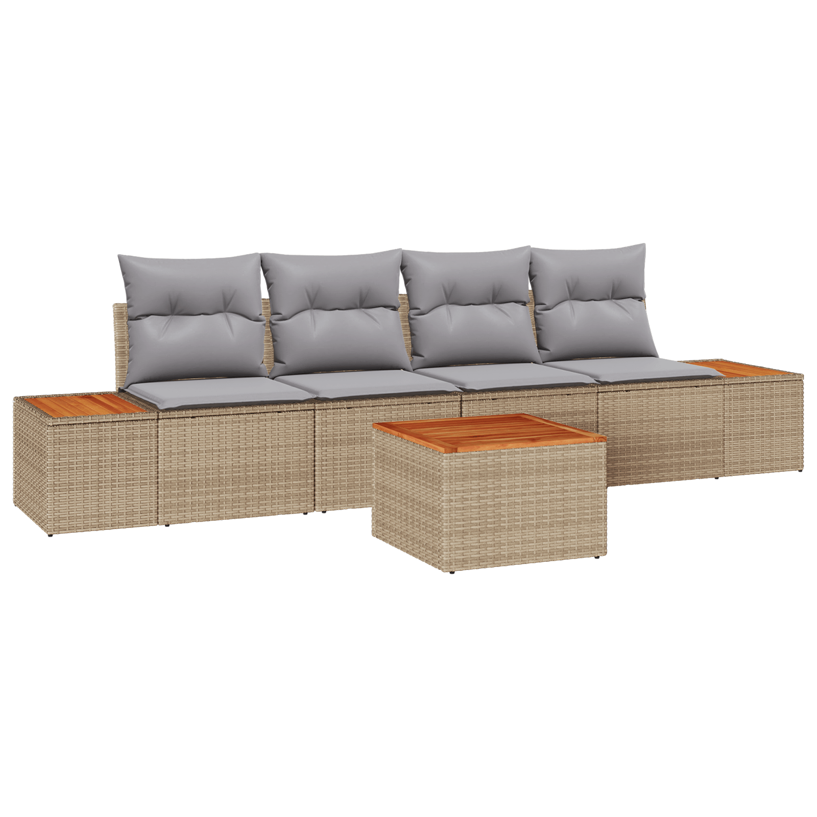 Set de Canapele Modular cu 5 Piese cu Perne Bej Ratan Acacia — imaginea 2