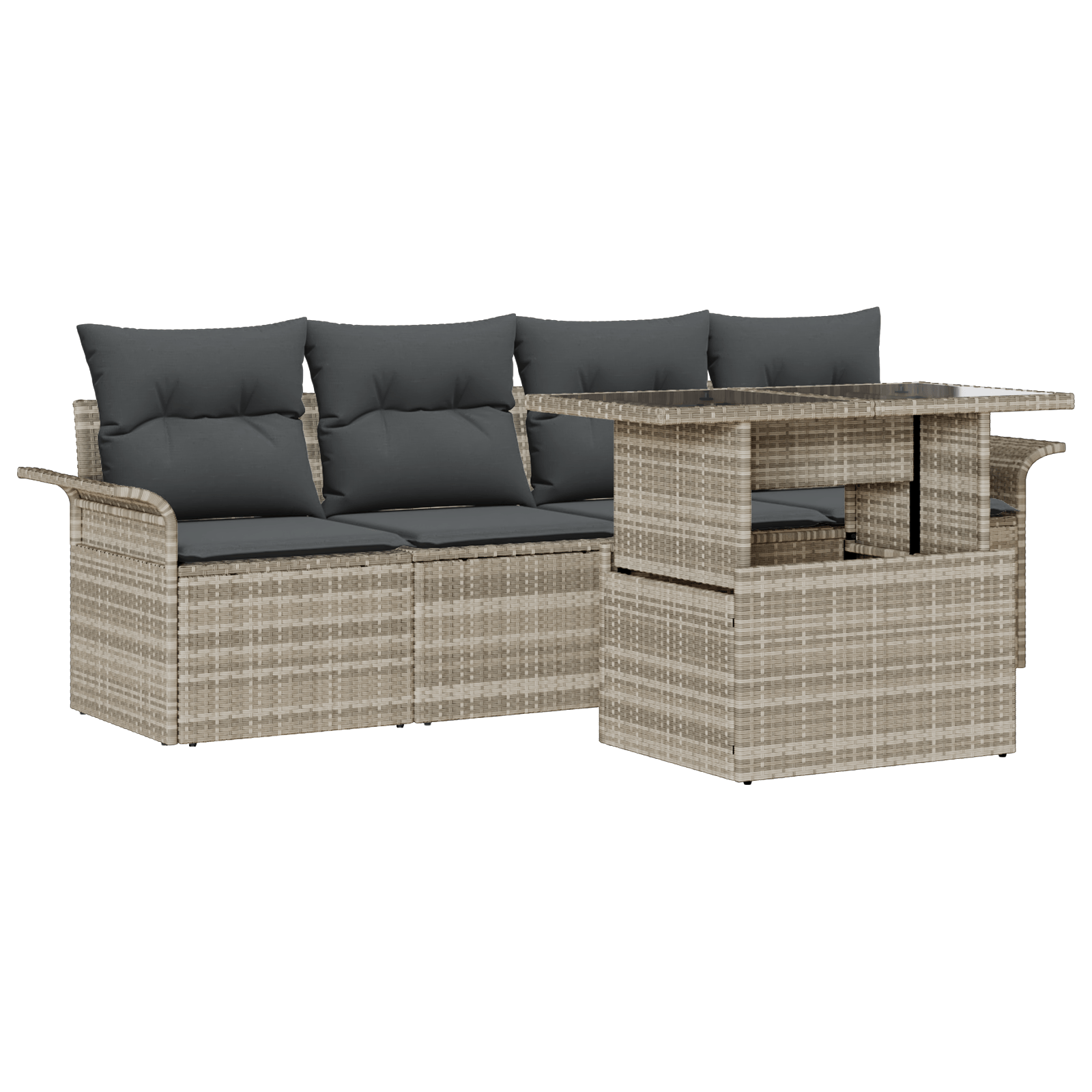 Set canapea 5 piese cu perne gri deschis poli ratan — imaginea 2