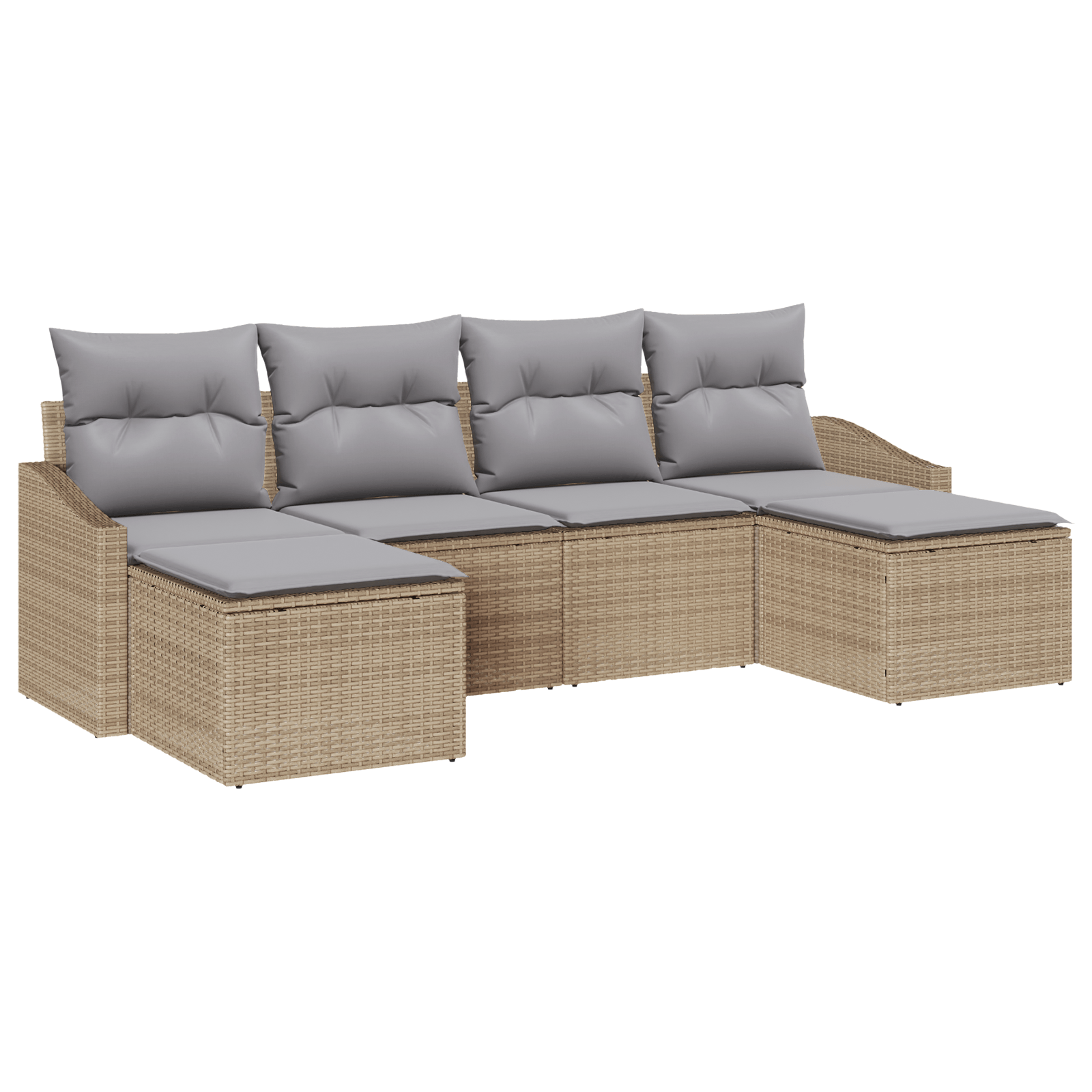 Set de Canapea cu 6 Piese cu Pernute Bej din Ratan Polimeric — imaginea 2