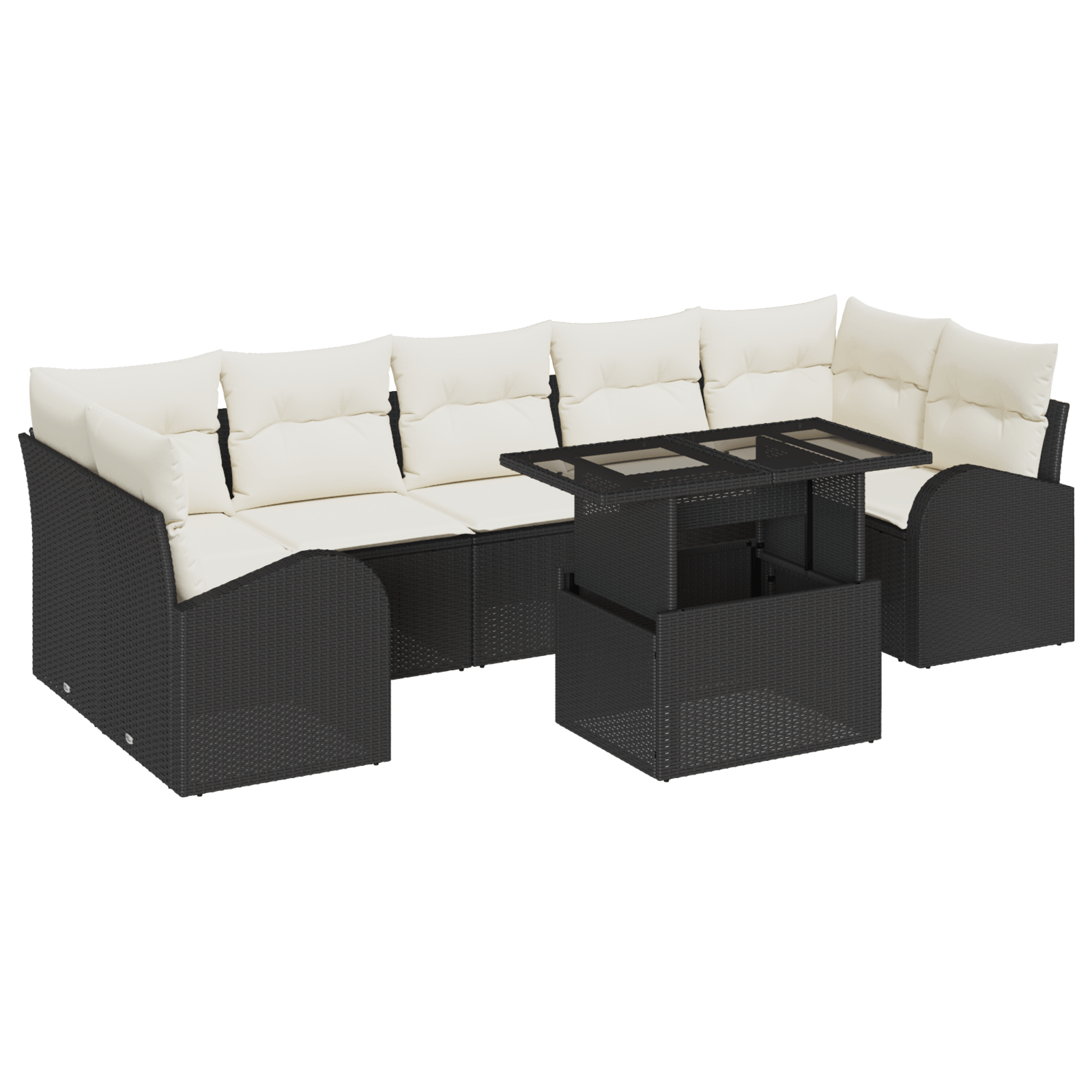 Set de canapea cu 8 piese si perne, negru poliratan — imaginea 2