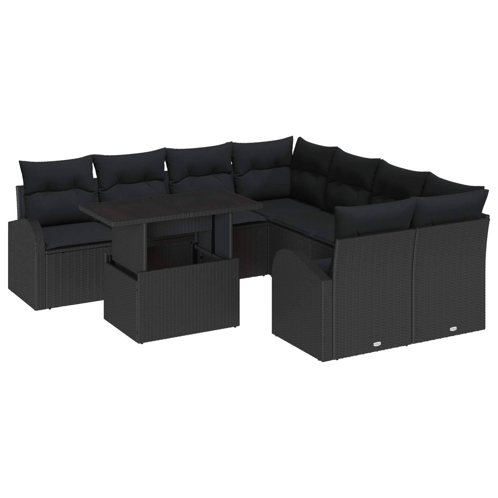 Set canapea 9 piese cu perne Negru Ratan Poli — imaginea 2