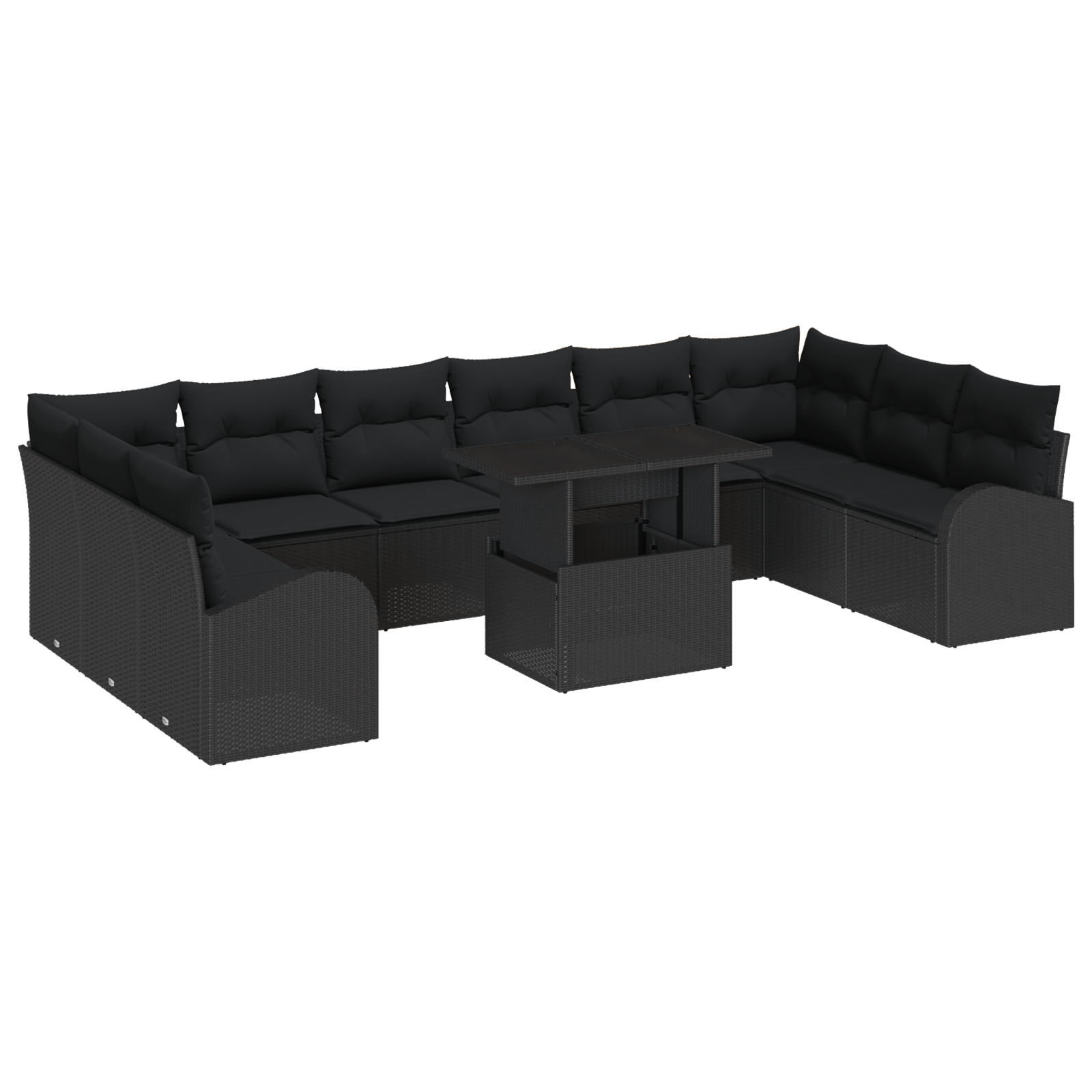 Set de sofa cu 11 piese cu perne Negru Poliratan — imaginea 2