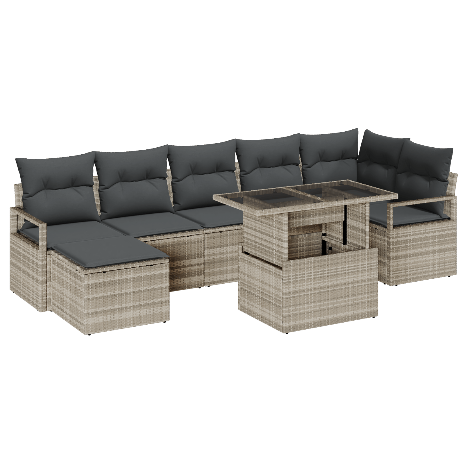 Set de Canapea Modulara in 8 Piese cu Pernute Gri Deschis Ratan — imaginea 2