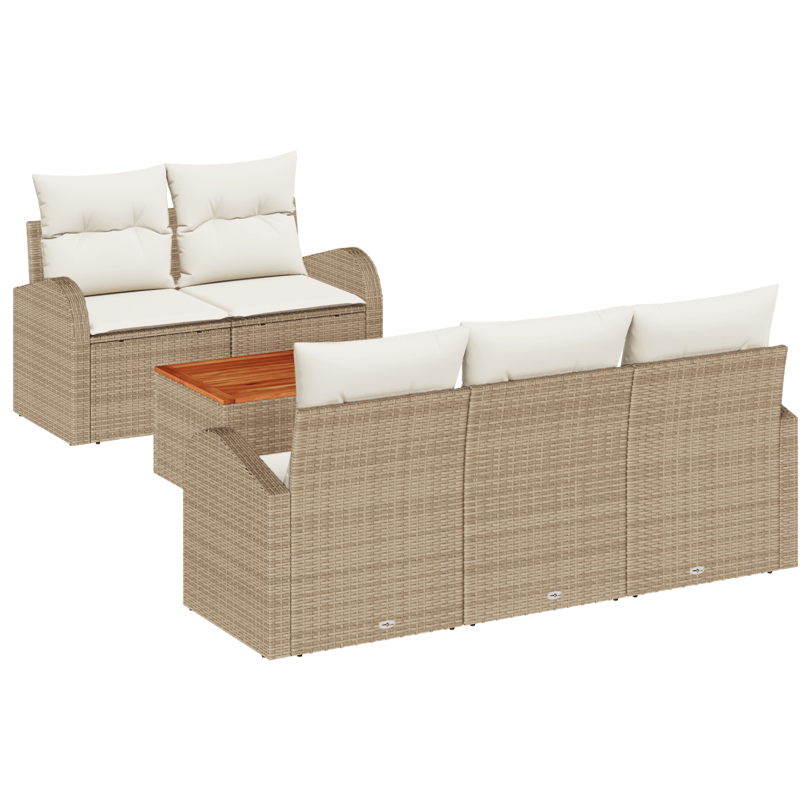 Set de canapea de 6 piese cu perne Bej Poli Ratan Acacia — imaginea 2