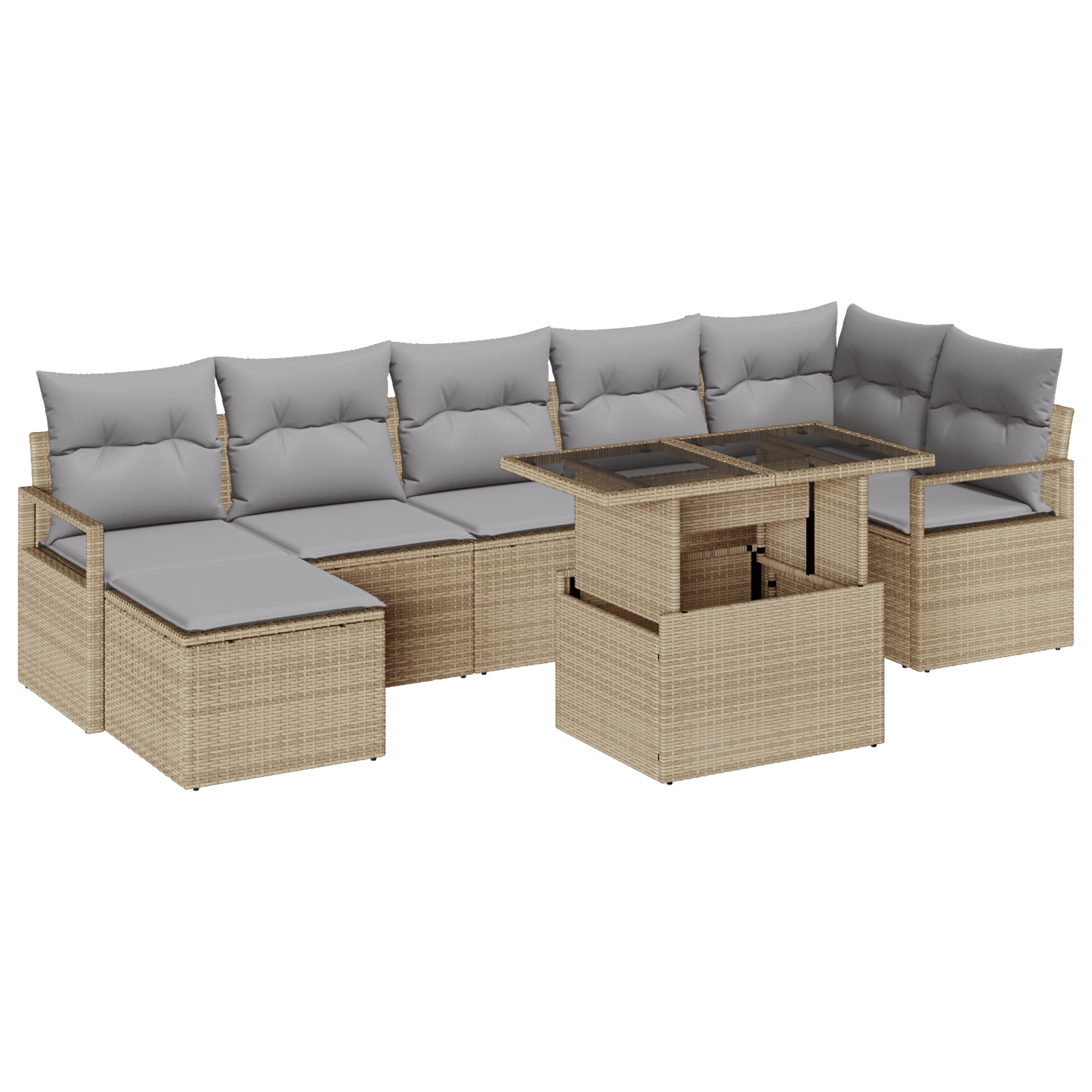 Set de Canapea Modulara cu Pernute Bej din Ratan Poli — imaginea 2
