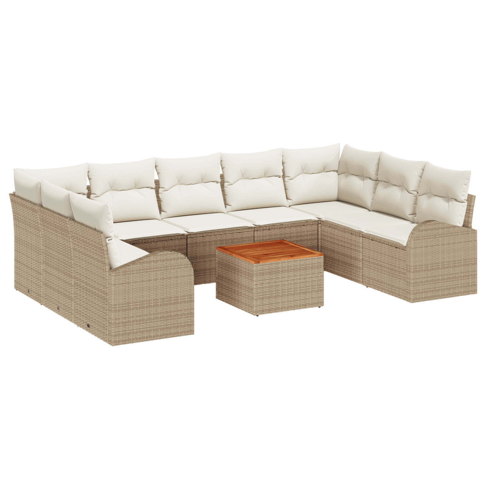Set canapea 10 piese cu perne bej poliratan acacia — imaginea 2