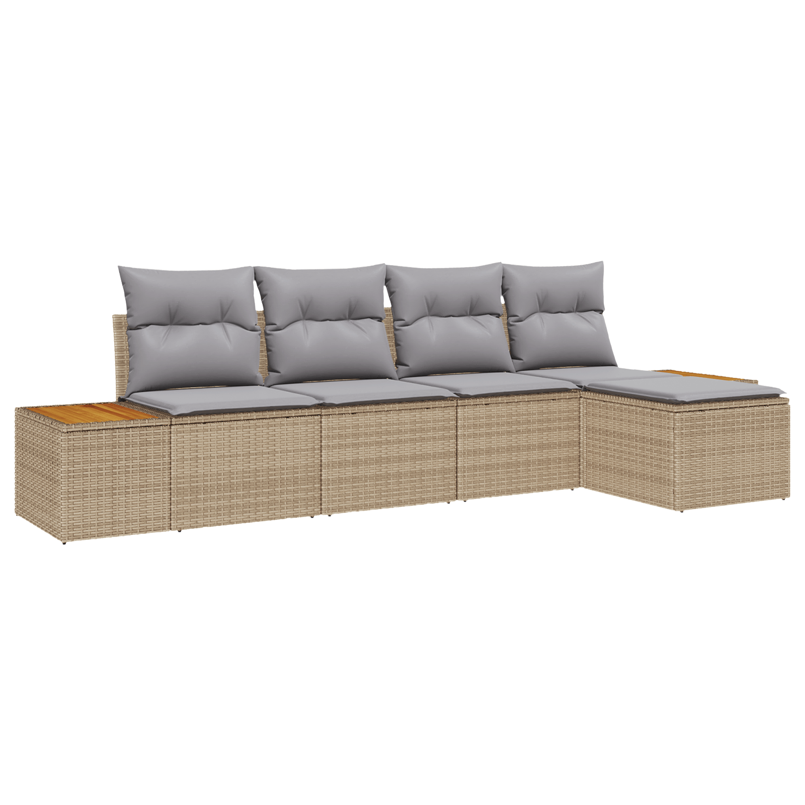 Set de Canapea cu 5 Piese si Perne Bej Ratan Poliester Acacia — imaginea 2