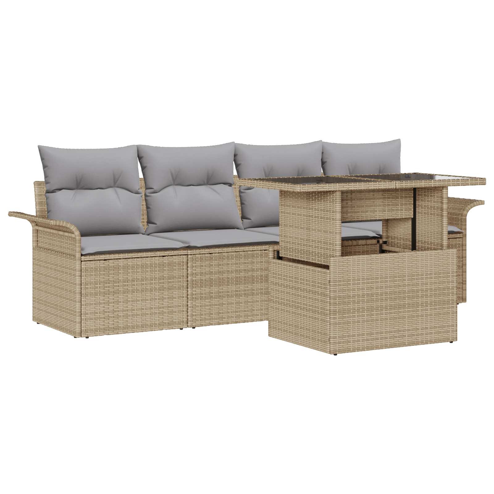 Set de Sofa Modular cu 5 Piese si Perne Bej Ratan Poliester — imaginea 2