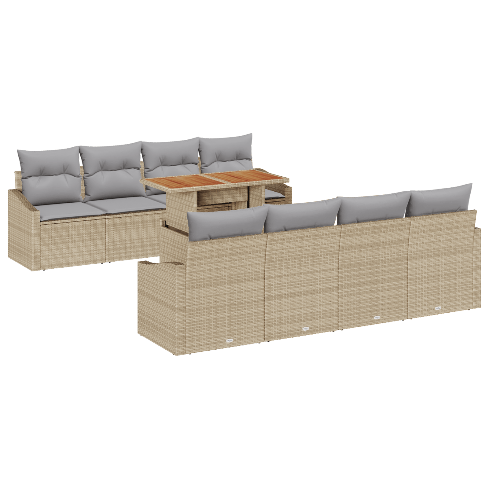 Set de dining 9 Piese cu perne Bej Ratan Poli Acacia — imaginea 2