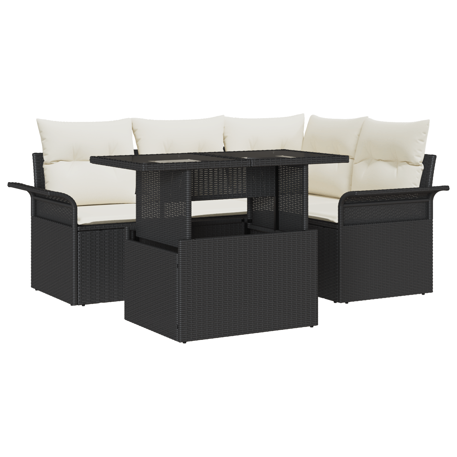 Set de canapea de 5 piese cu perne Ratan Poli negru — imaginea 2