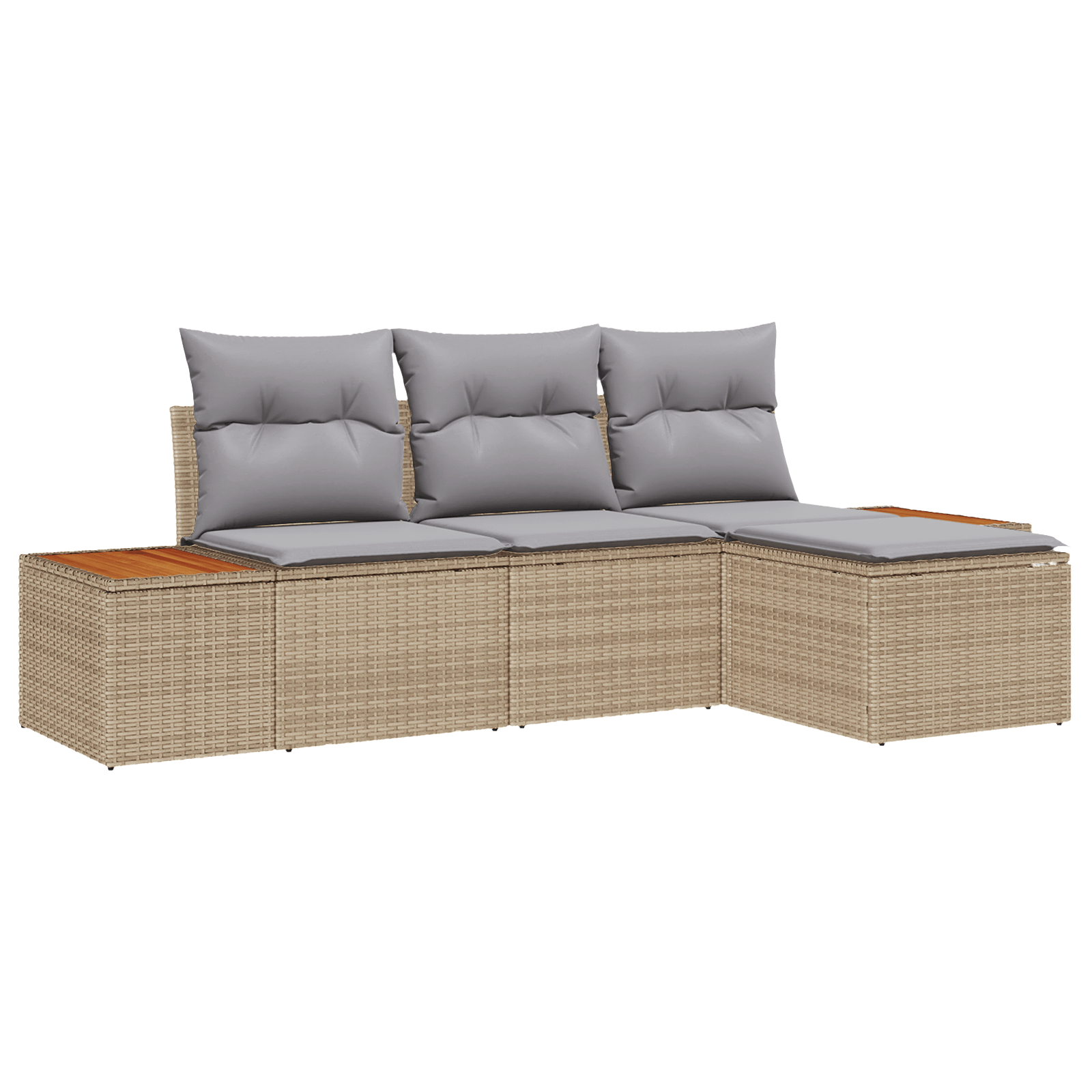 Set de Canapea de 4 Piese cu Perne Bej din Poli Ratan Acacia — imaginea 2
