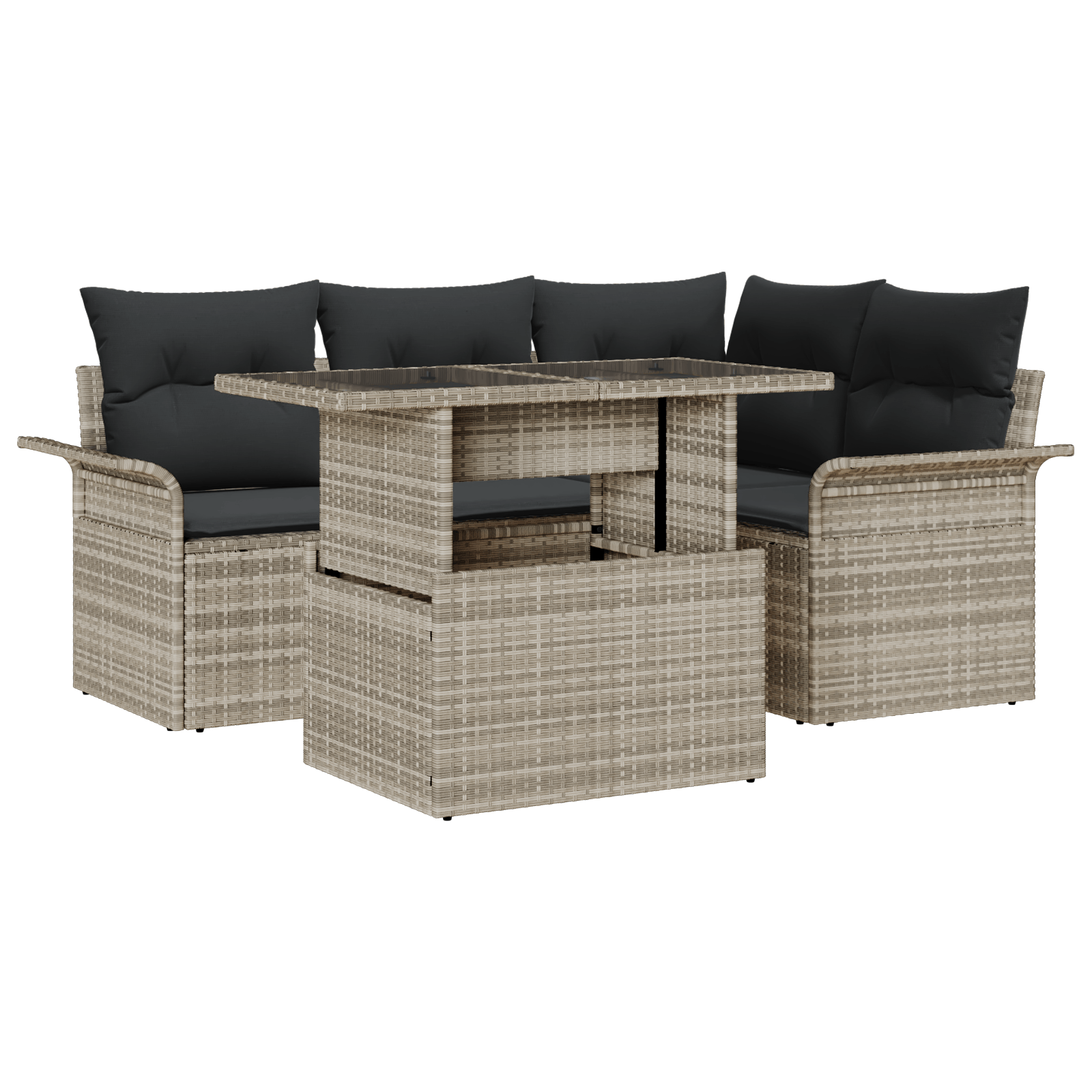 Set Canapea din 5 Piese cu Perne Gri Deschis Rattan Polimeric — imaginea 2