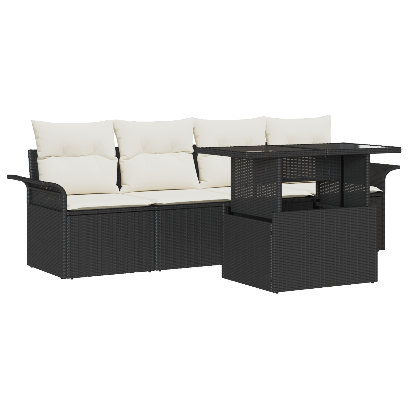 Set de canapele modulare 5 piese cu perne Negru Poliratan — imaginea 2