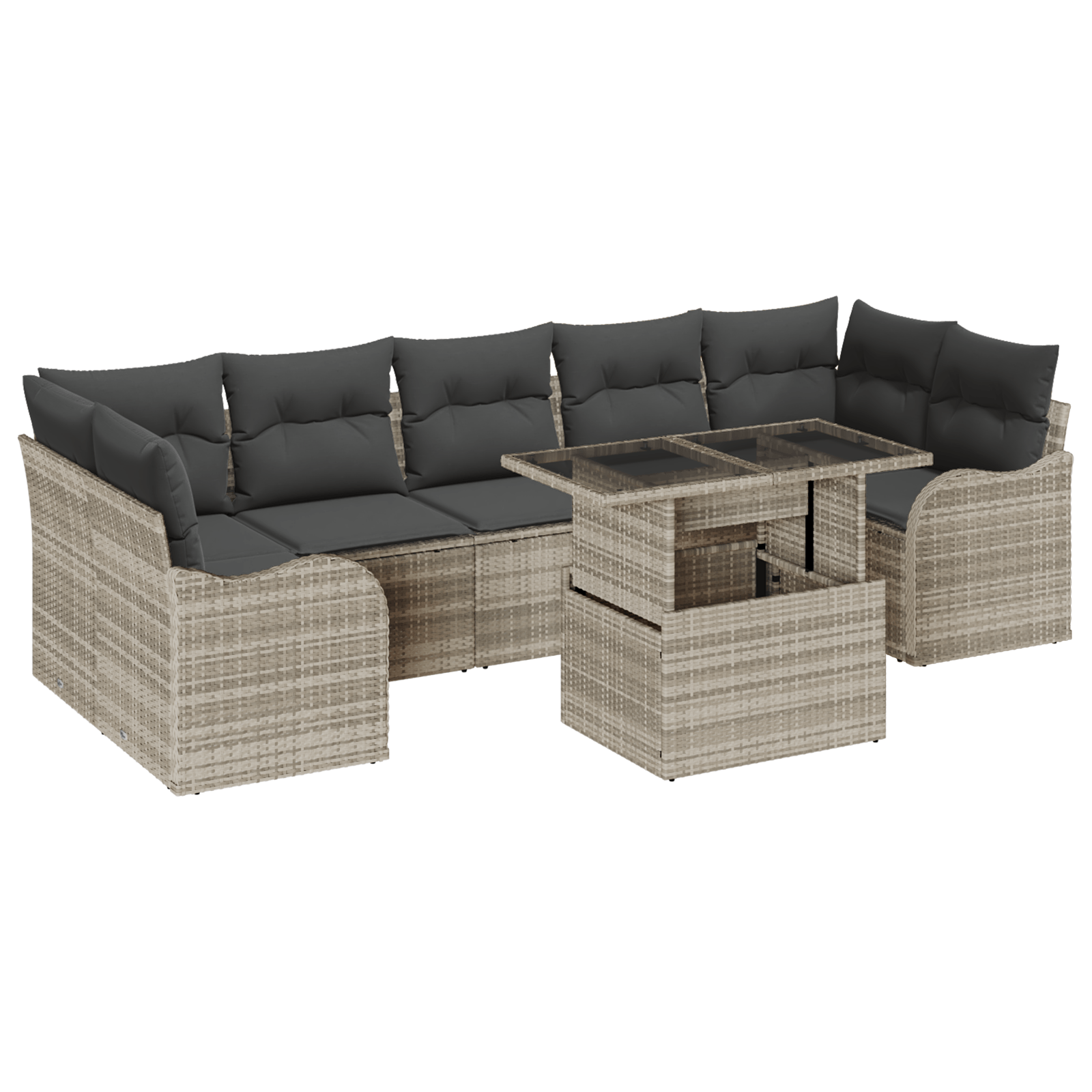 Set de canapea cu 8 piese cu perne gri deschis din poli-ratan — imaginea 2