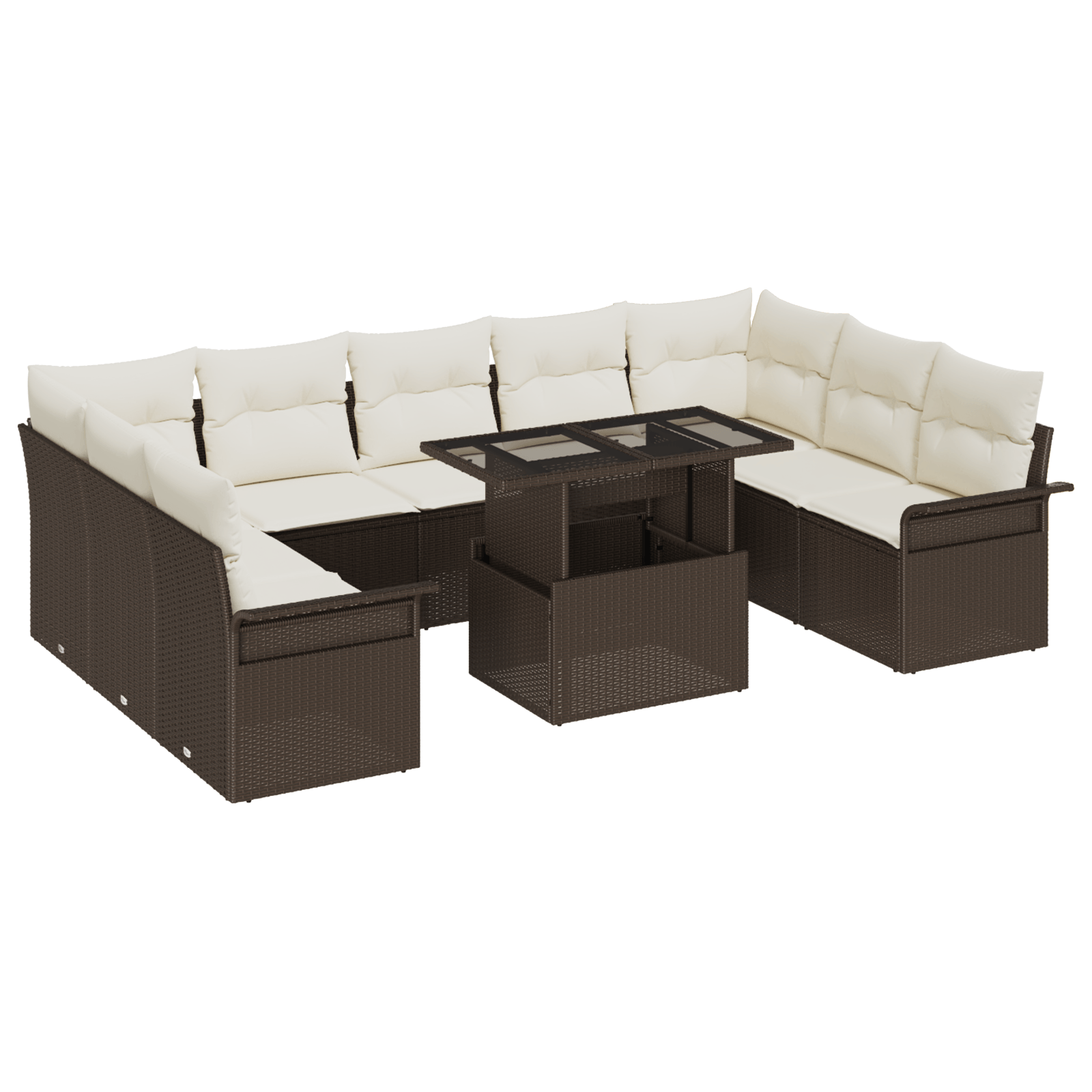 Set de Canape cu 10 Piese cu Perne Maro din Ratan Poli — imaginea 2