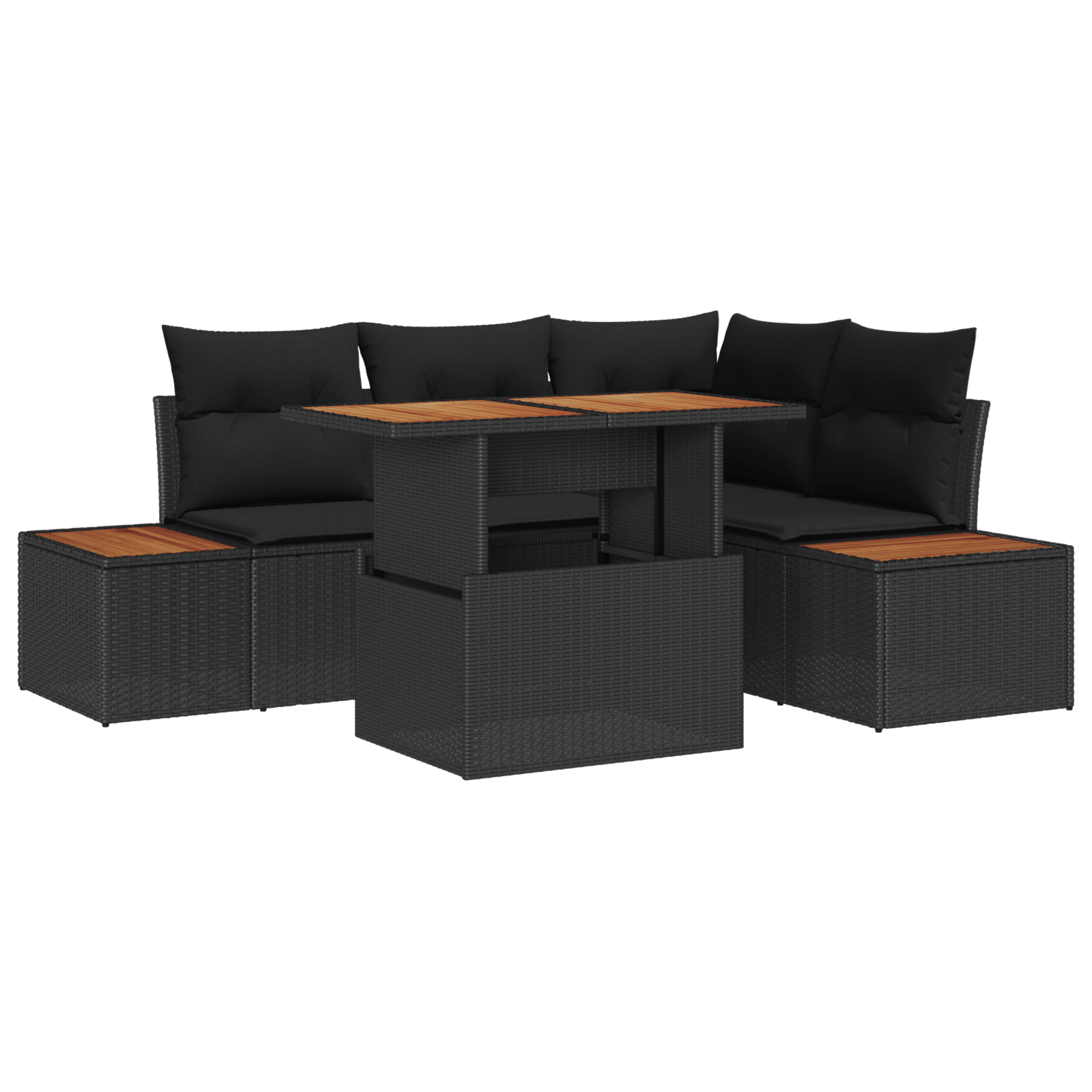 Set de dining de 5 piese cu perne Negru Poli Ratan Acacia — imaginea 2