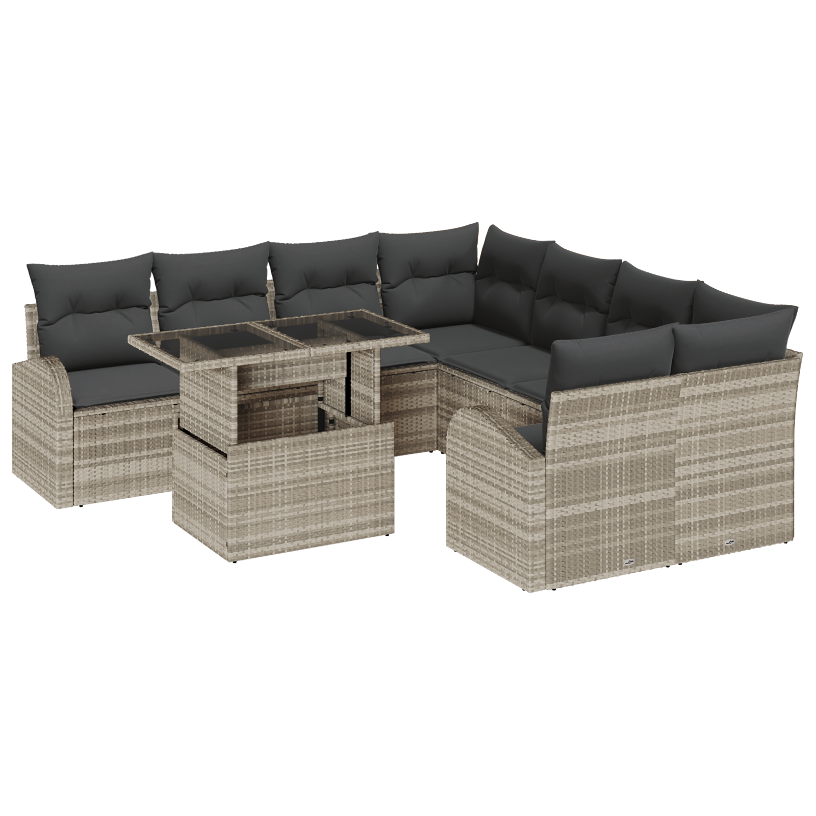 Set canapea 9 piese cu perne gri deschis din ratan poli — imaginea 2