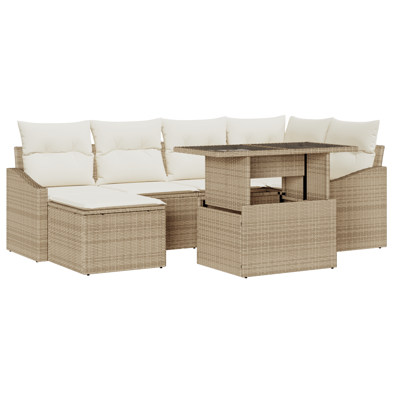 Set de Canapele cu 7 Piese cu Perne Bej Poli Ratan — imaginea 2