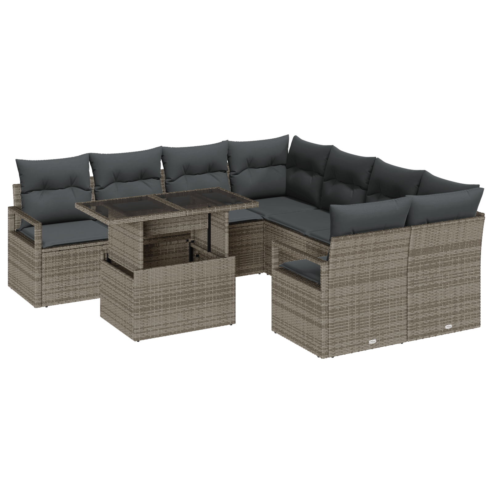 Set canapea 9 piese cu perne gri din ratan poliester — imaginea 2