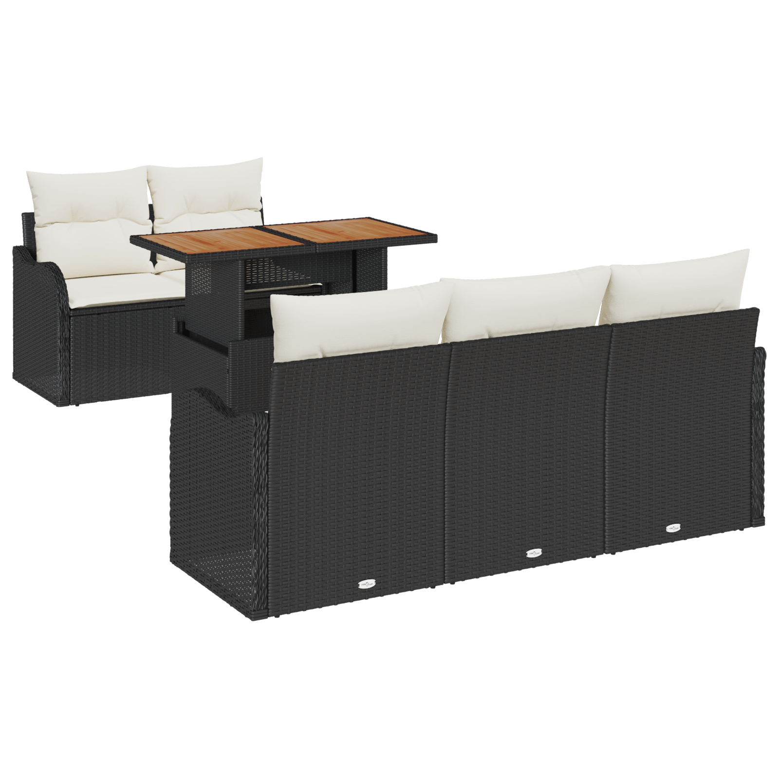Set de sofa de 6 piese cu perne Negru Ratan Poliester Acacia — imaginea 2