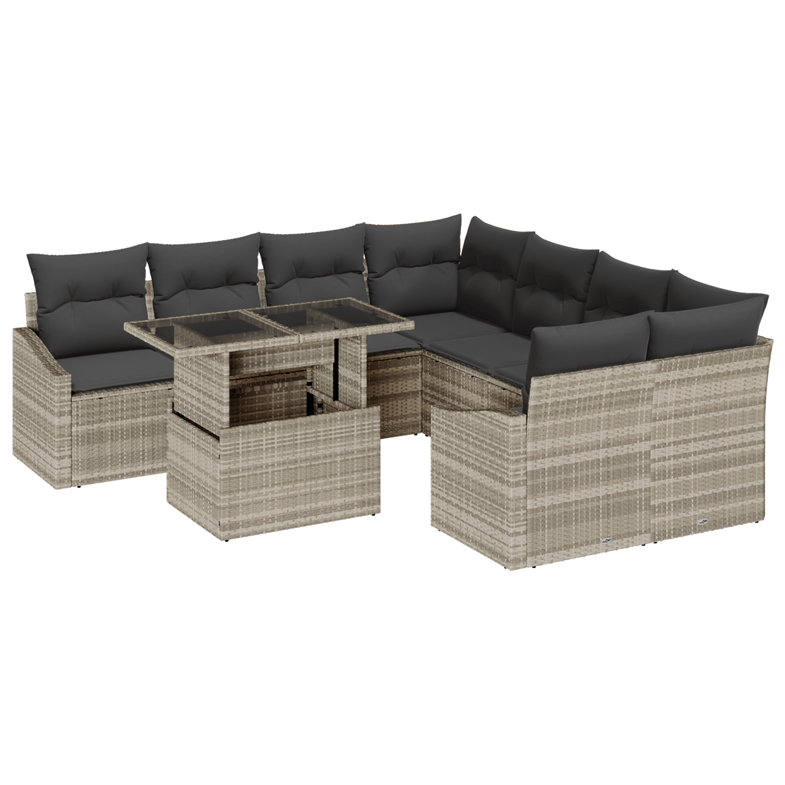 Set canapea 9 piese cu perne gri deschis din poliratan — imaginea 2
