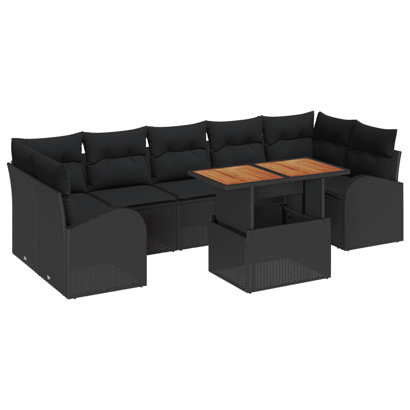 Set Dining 8 Piese Perne Negru Poliratan Acacia — imaginea 2