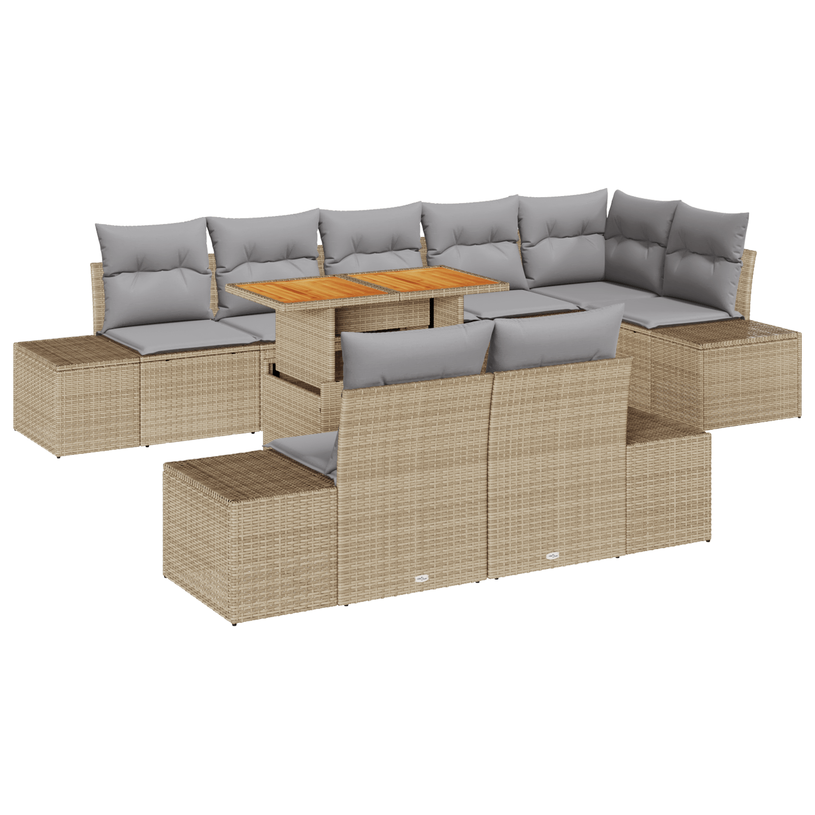 Set de dining cu 9 piese cu perne Bej Ratan Poliester Acacia — imaginea 2