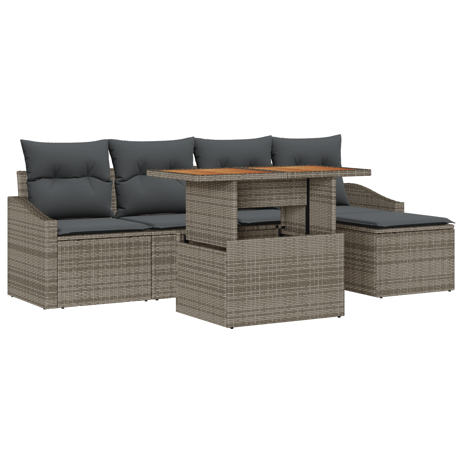 Set De Luat Masa 6 Piese Cu Perne Gri Poly Ratan Acacia — imaginea 2