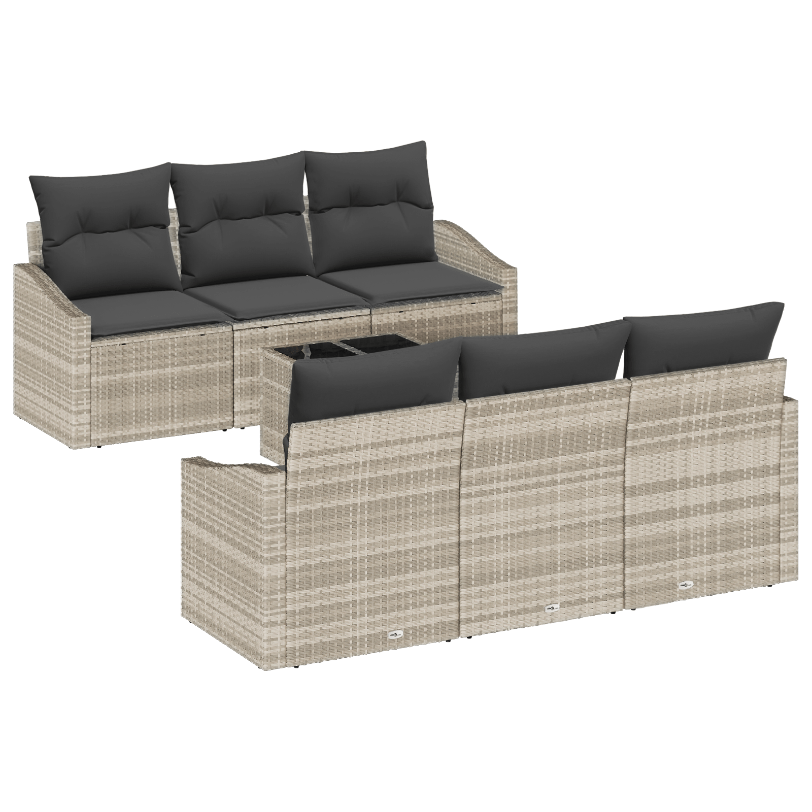Set canapea 7 piese cu perne gri deschis din poliratan — imaginea 2