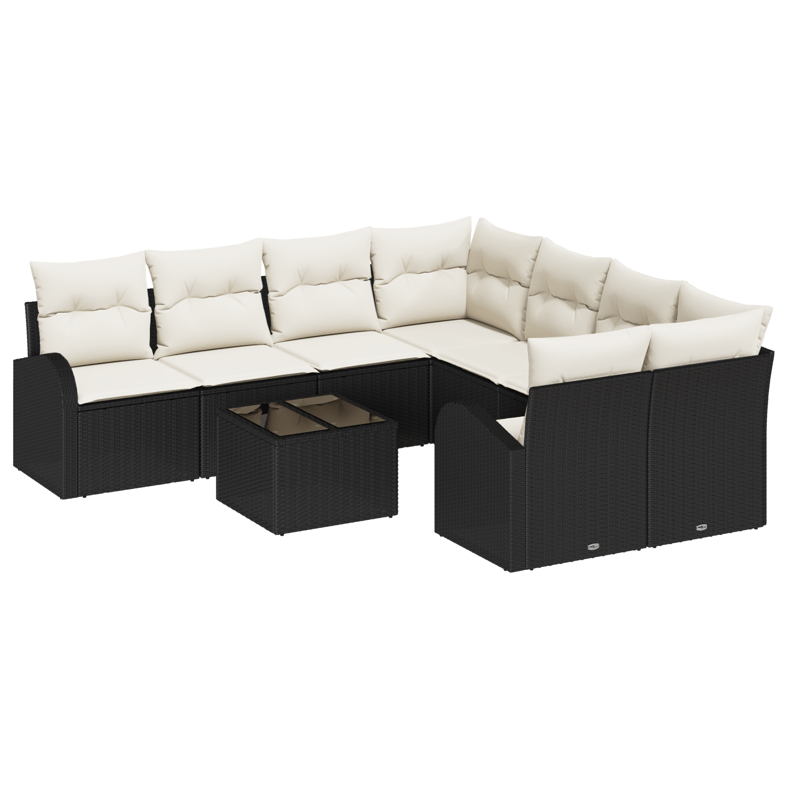 Set de sofa modular cu 9 piese si perne negre din poliratan — imaginea 2